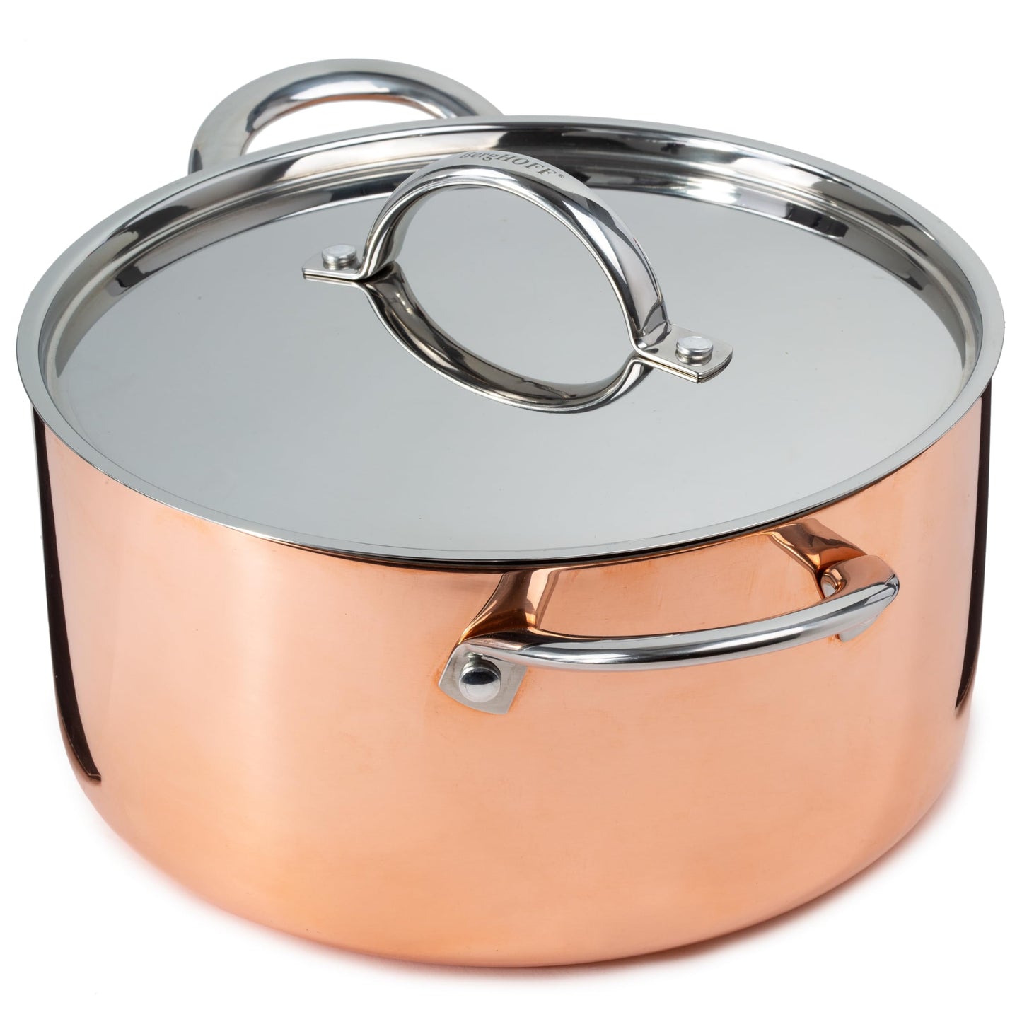 BergHOFF Vintage 5Pc Tri-Ply Copper 18/10 Stainless Steel Cookware Large Sized Set With Matching Lids, Polished, Long Ergonomic Shaped Handle, 3-layer Base, Gold