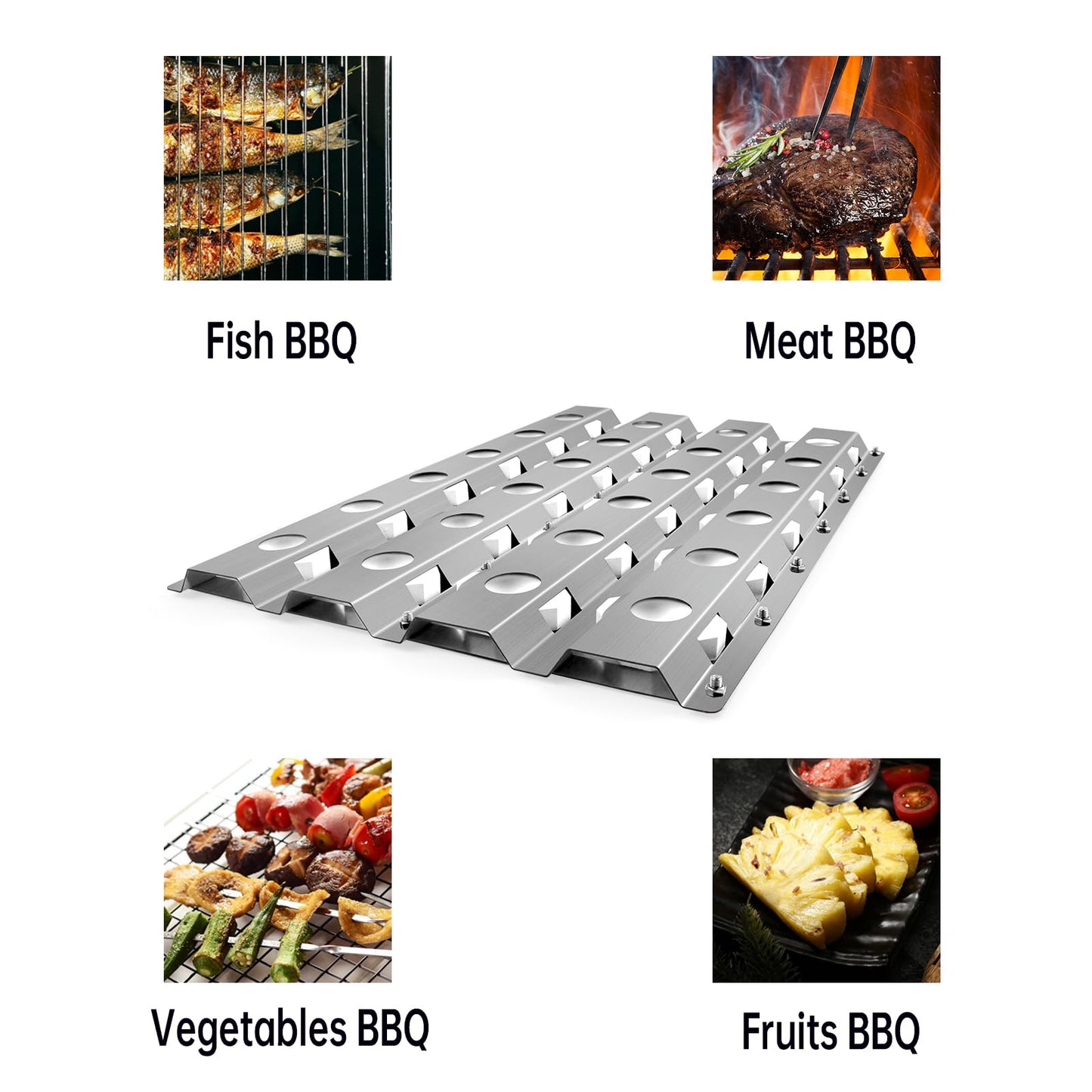 Kalomo Grill Briquette Tray Grill Heat Plates for Alfresco Grill ALX2-30C, ALX2-42C, ALX2-42RFG, ALX2-56, ALX2-56BFG, 17.8125" Stainless Steel BBQ Heat Shield Flame Tamer with 72 Ceramic Briquettes