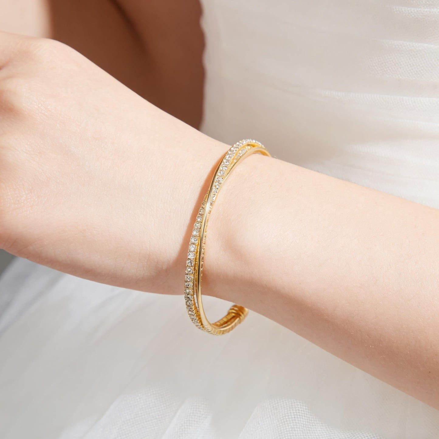 rose gold Cuff bangle Bracelets For Women Rhinestone Clear Crystal Dainty Bracelet Bridesmaid Wedding Gifts Birthday Party (gold)