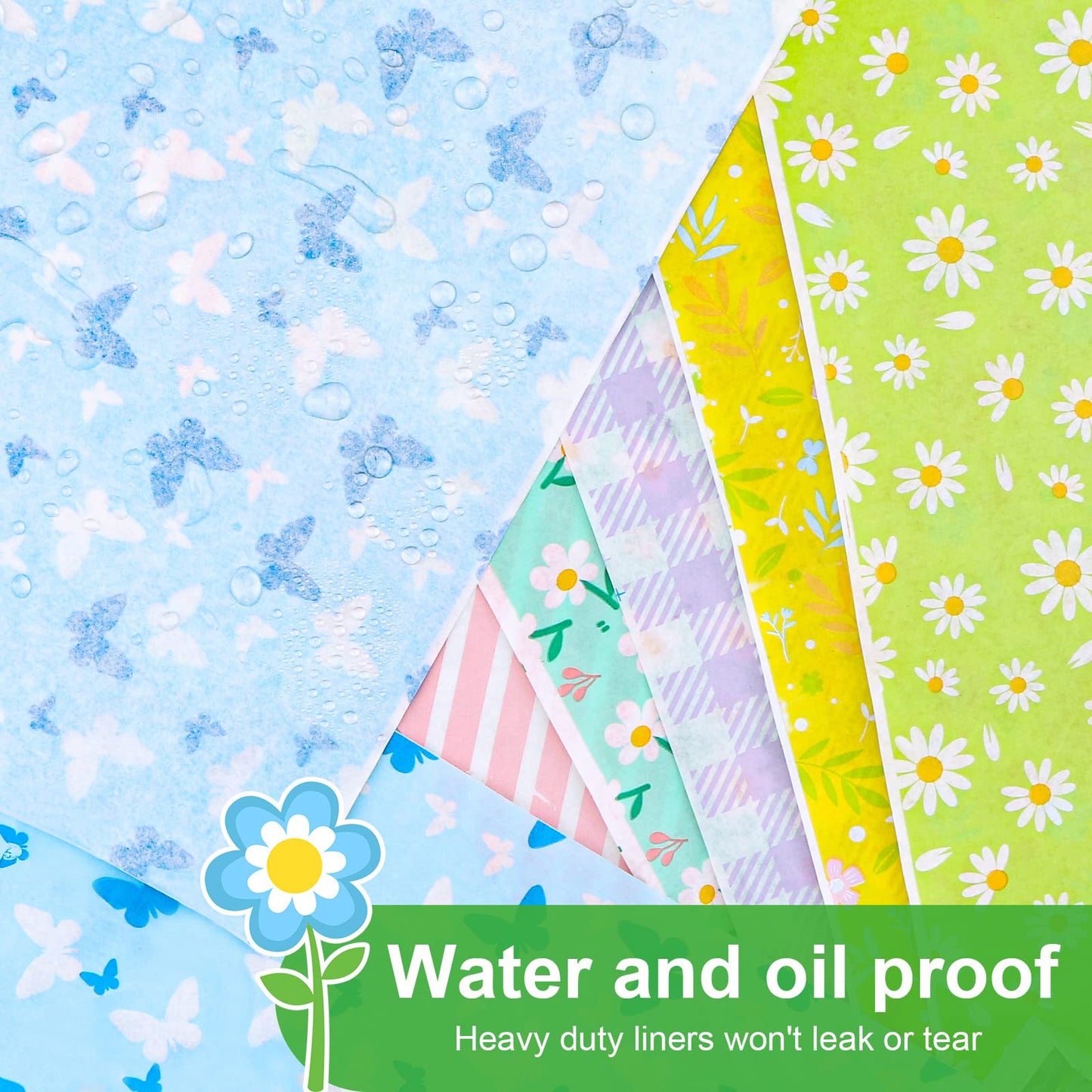 240Pcs Wax Paper Dry Waxed Deli Paper Sheets 12x12 inch Sandwich Wrap Paper Floral Parchment Sheets Basket Liner Food Paper Sheets for Carnival Home Kitchen Picnic Spring Summer Tea Party Favors
