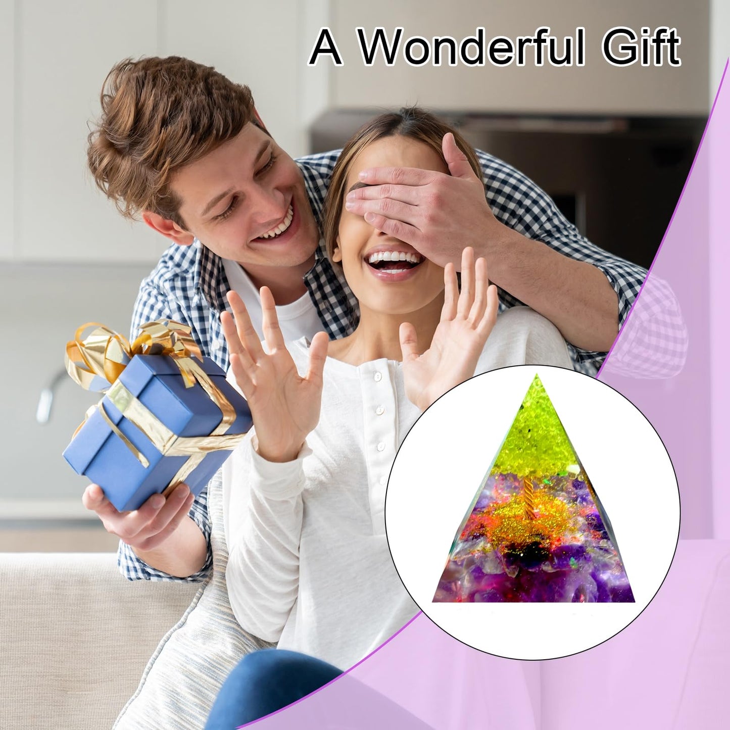 Saefheled Tree of Life Orgone Pyramid,Natural Energy Peridot Amethyst Orgonite Healing Crystal Pyramid,for Reduce Stress,Balance Chakra,Meditation Attract Luck,Accumulate Wealth Health(6cm)