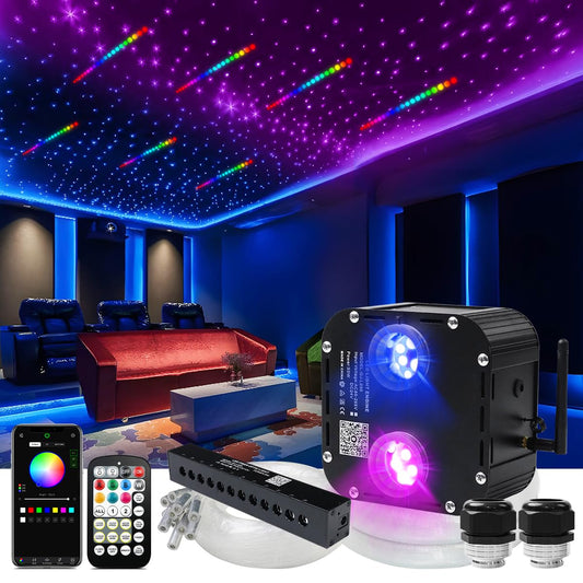 AZIMOM Updated Dual Color 50W Twinkle Fiber Optic Starlight Kits 1800pcs 0.03in 16.4ft Strands, RGB Meteor Shooting Star, Sound Activated APP/Remote Control Theater Ceiling Home Lobby Roof Decor