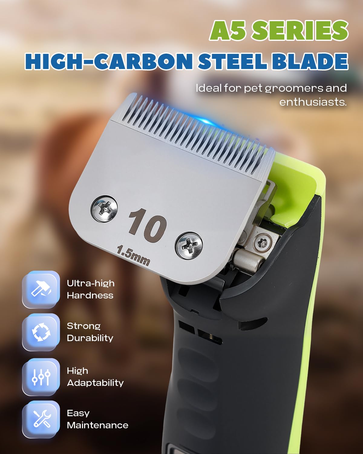 Luzrise Cordless Horse Clippers, Professional Pet Grooming Clippers, 2 Speed Pet Trimmer with 4 Magnetic Guide Comb, Detachable Blade, Low Noise< 50db for Horse,Pony,Cat,Dog,Goat