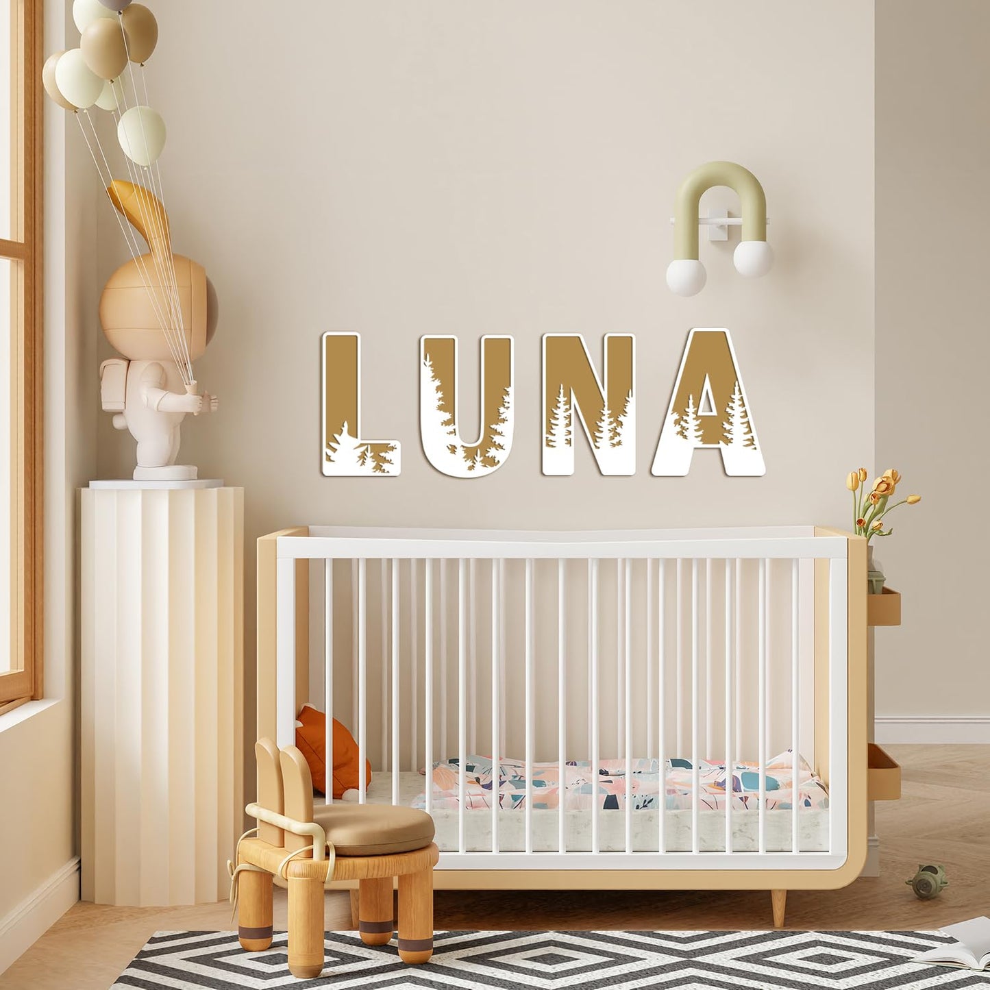 Woodland Layered Wooden Letters 12 Inch, Boho Large Wooden Name Signs for Nursery Big Paintable Wooden Letter M Cutout Wood Forest Letters Alphabet for Wall Decor Baby Name Kids Room Wall Art