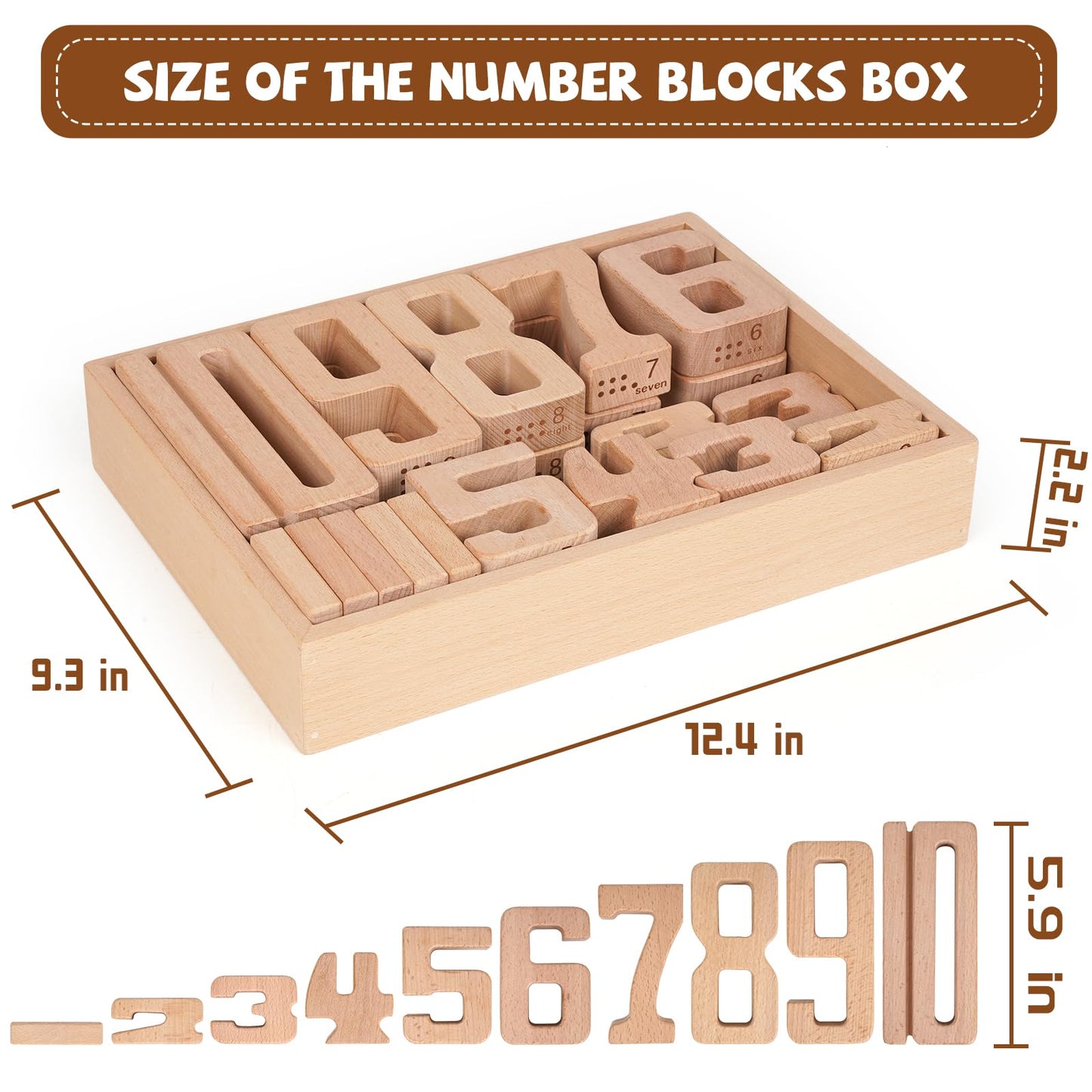 GHOOI Large Wooden Number Building Blocks, Number and Counting Blocks,Balance and Stacking Blocks,32 Pcs Math Blocks,Educational Toys for Toddlers,Preschool Math Toys, Recognition Toys