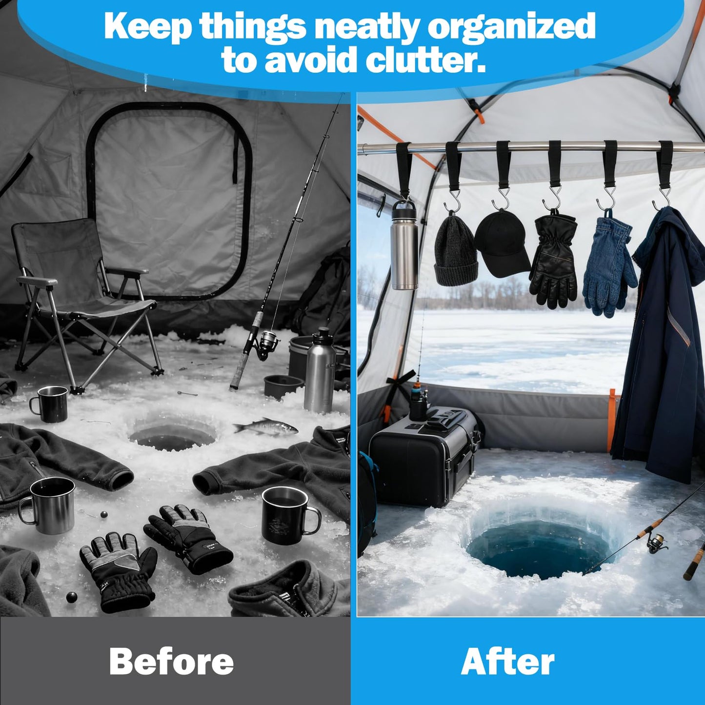 Vodolo 14PCS Ice Fishing Shelter Tent Hooks with Storage Box,Heavy Duty Ice Fishing Accessories and Equipment Gifts Must Haves for House Outdoor Camping Hunting