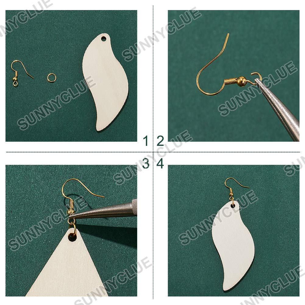 SUNNYCLUE 300Pcs 5 Shapes Unfinished Wooden Earrings Blanks Kit Unfinished Wood Large Charms Pendants Blank with Hole with 100Pcs Earring Hooks 100Pcs Jump Rings for DIY Jewelry Making Birthday Gifts