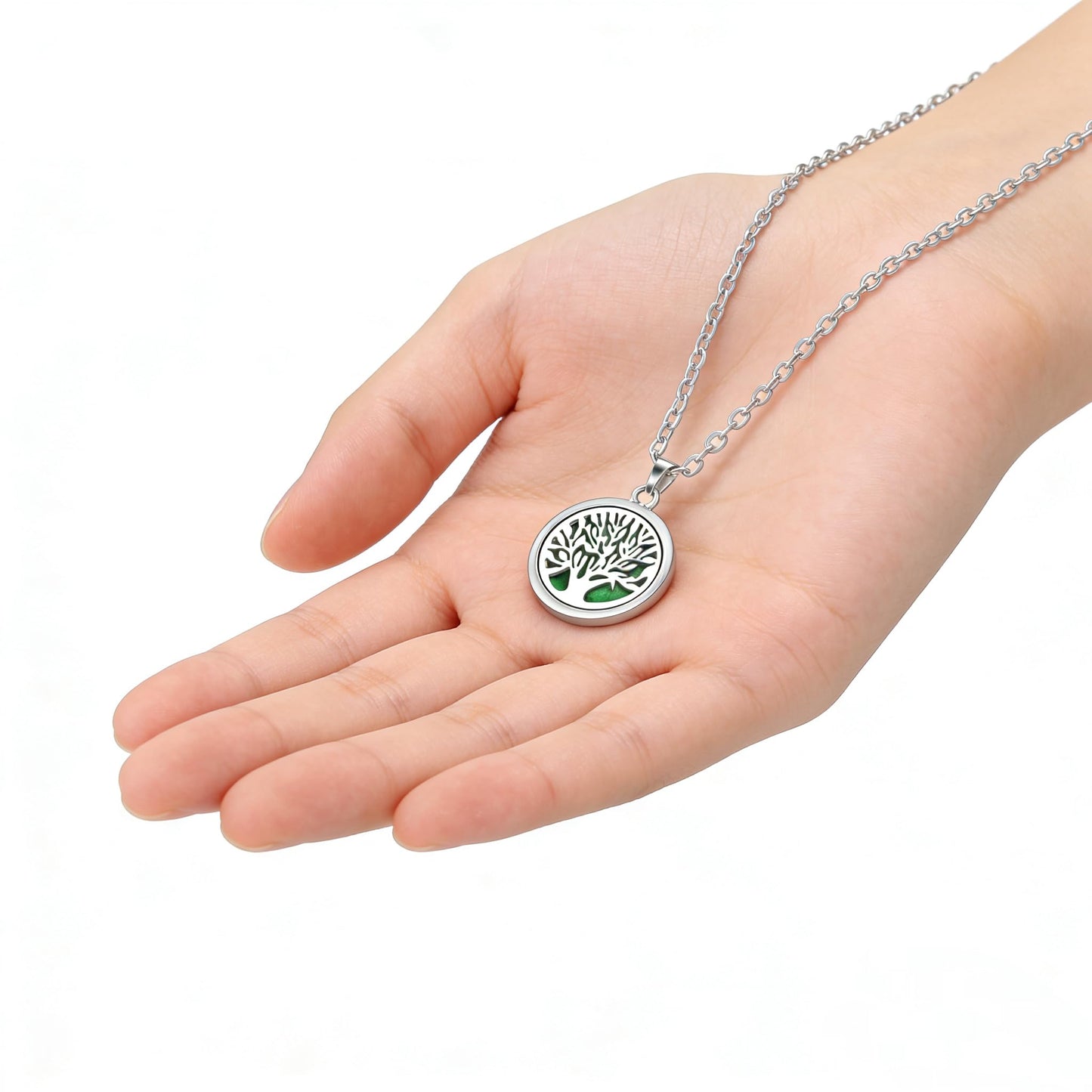4-Piece Set of Fashionable Tree of Life Aromatherapy Necklace, Stainless Steel Diffuser Perfume Pendant, Everyday Wear Giftable Trendy Jewelry
