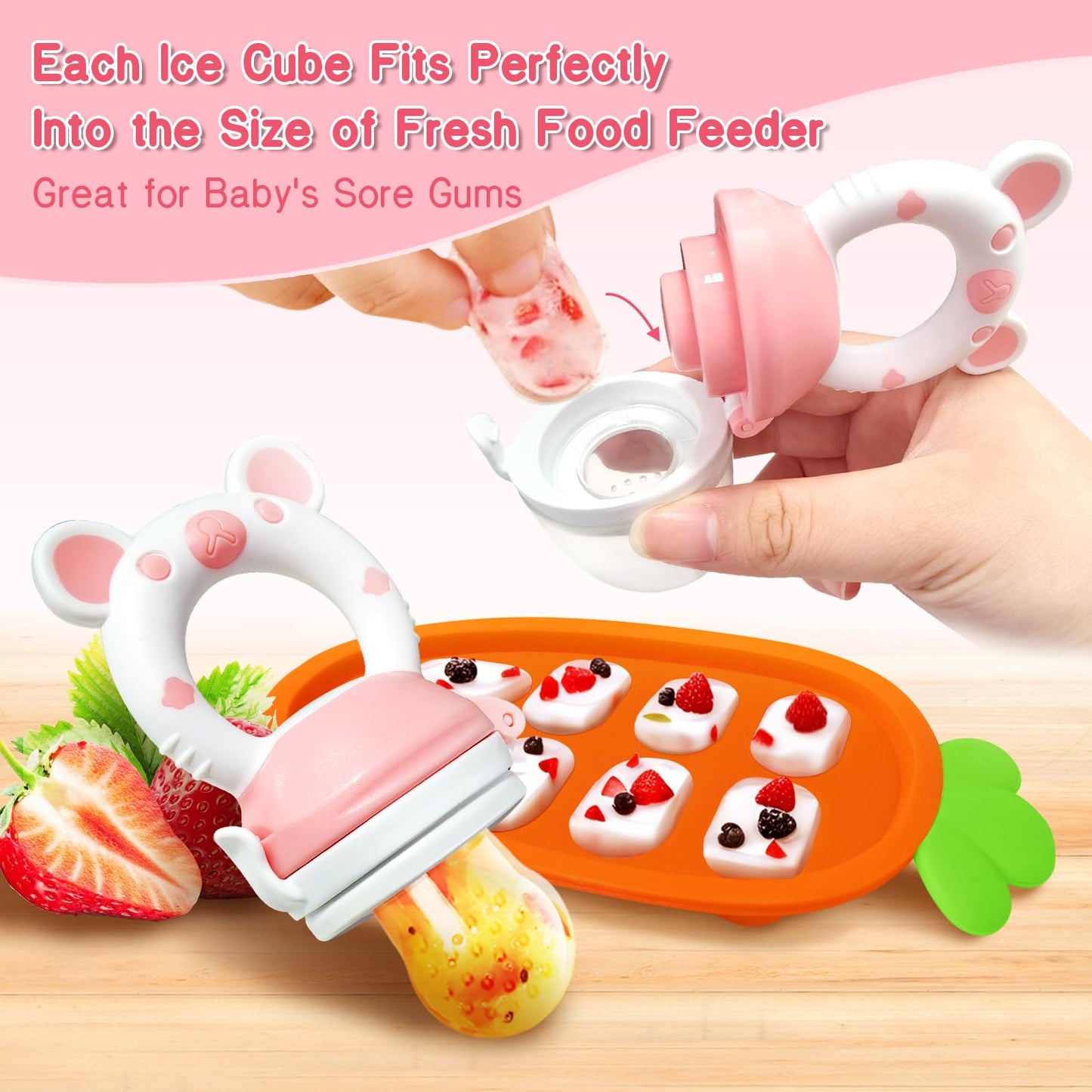HAOBAOBEI Baby Fruit Food Feeder Pacifier - Fresh Food Feeder, Infant Fruit Teething Teether Toy for 3-24 Months, 3 Pcs Silicone Pouches for Toddlers & Kids & Babies, 2-Pack (Purple Pink)