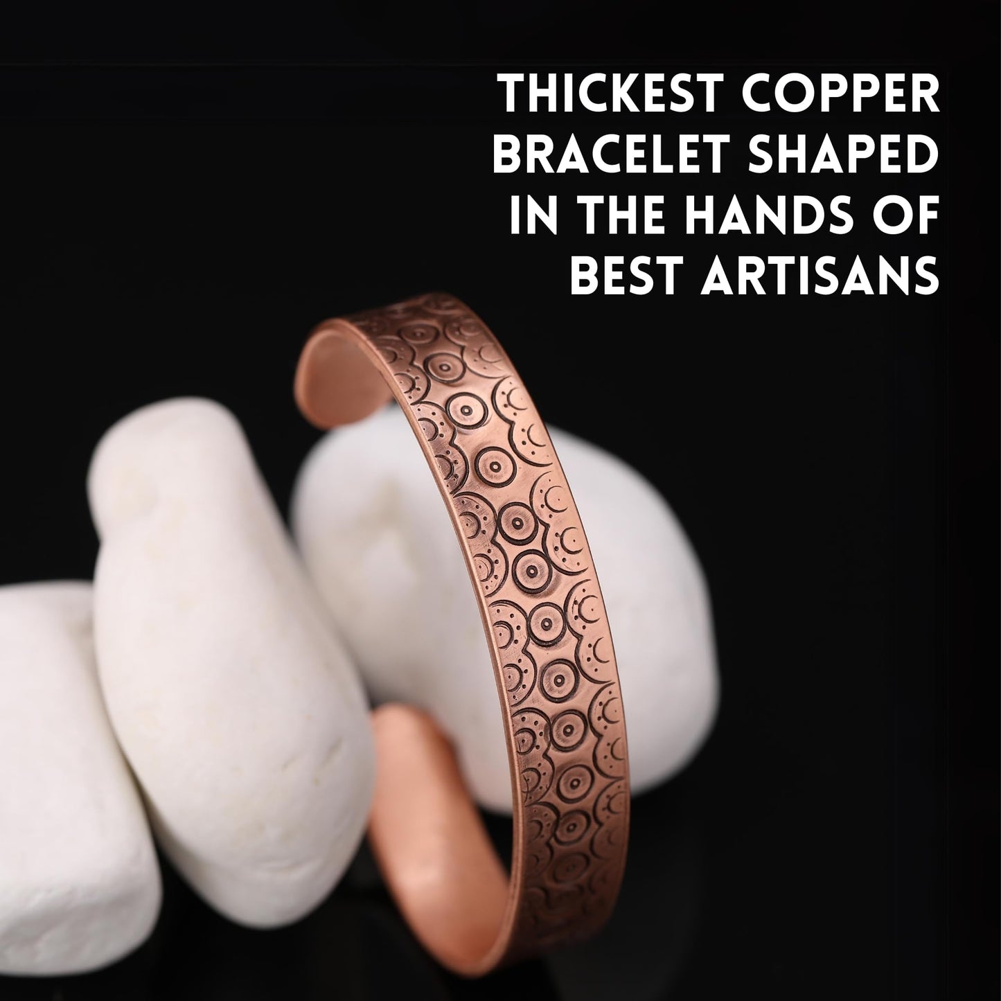 Handmade Pure Copper Bracelet for Women and Men - Thickest Copper Bracelet for Pain Relief and Stress Relief - Adjustable Carved Copper Bracelets to Fit many Size Wrist -The most ideal thickness, with a thickness of 2 mm, easy to shape. (Plain) (eyelet)