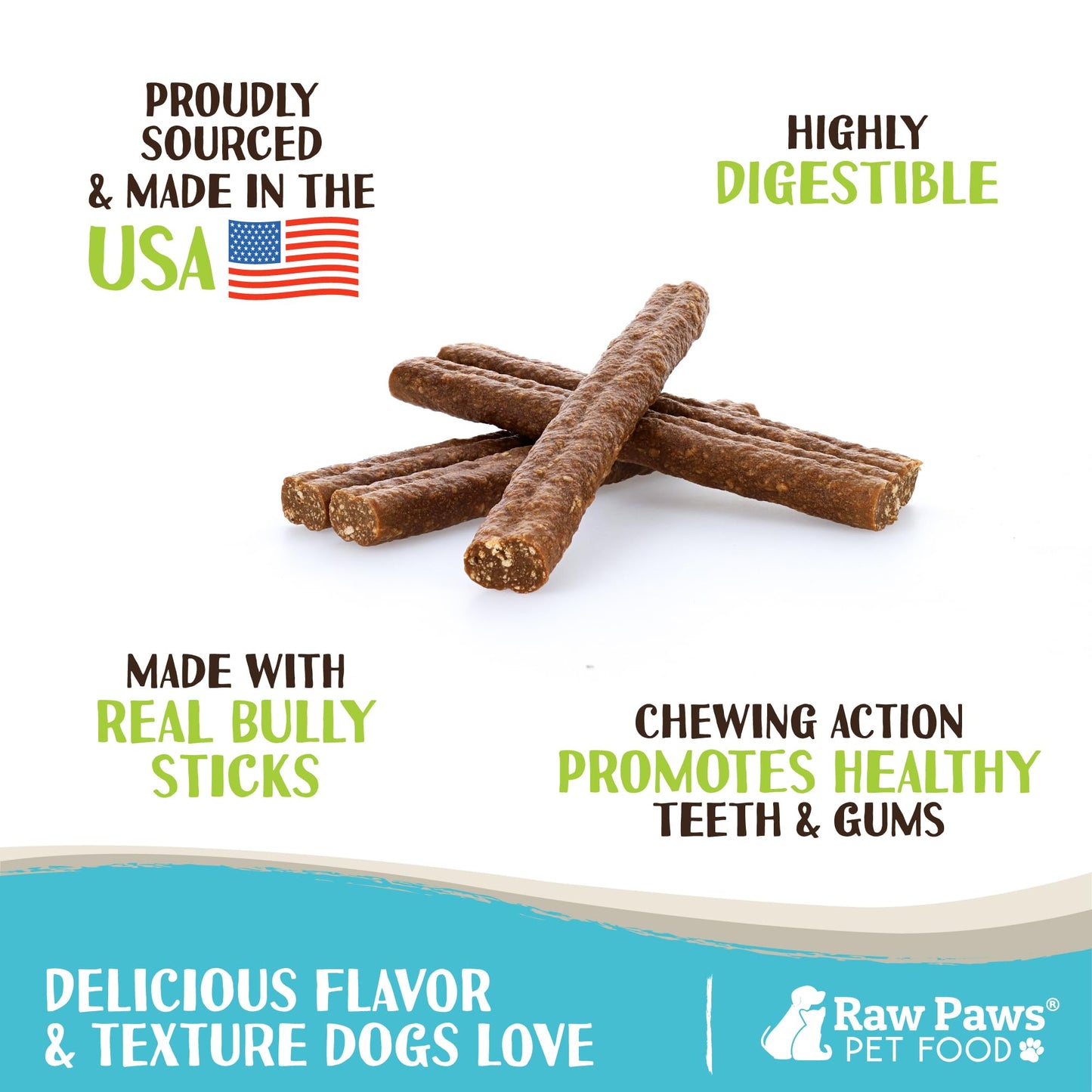 Raw Paws Alternative Soft Bully Sticks for Dogs, 6-Inch (15-Count) - Made in USA - Dog Chews Rawhide Free - Soft Dog Chews for Senior Dogs - Rawhide Free Treats - Puppy Teething