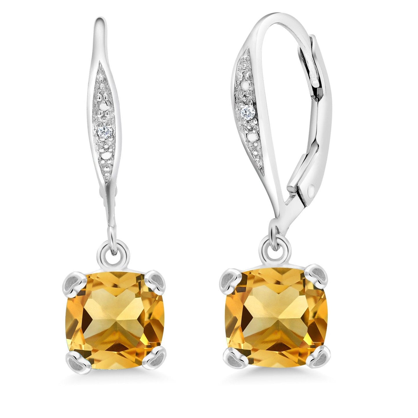 Gem Stone King Drop Dangle Earrings For Women | 7MM Cushion Cut Gemstone Birthstone and Diamond | 925 Sterling Silver | Jewelry Gift for Mom Wife Her | Citrine-November | Sterling Silver