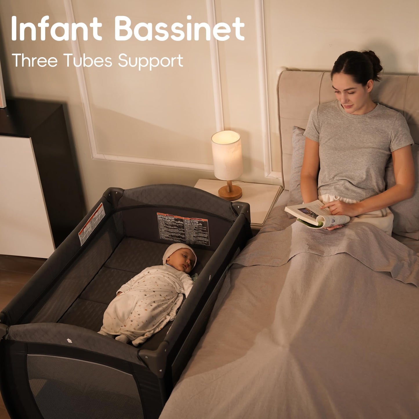 Pamo Babe Pack and Play 4 in 1 Playard Portable Playard Foldable Playpen for Baby and Toddler Portable Crib Mattress Diaper Changer for Newborn (Grey)