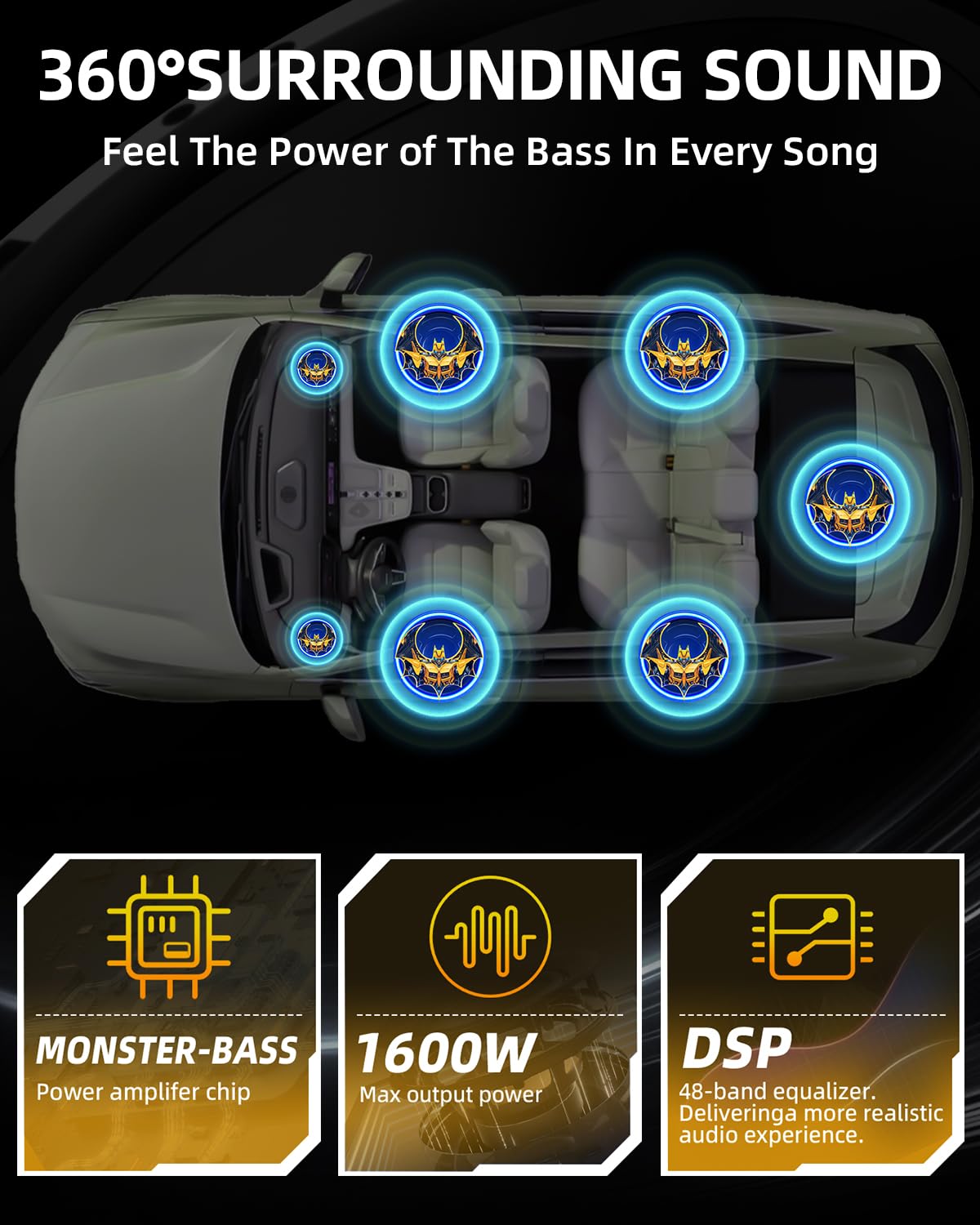 SUBPULSIX 1600W Slim UnderSeat Subwoofer and Amp Package, Powered Car Subwoofer with Built-in Amp, Cast Aluminum Underseat Subwoofer with RGB Ambient Light Switch, Deep Subsonic Bass for Car/Truck/SUV
