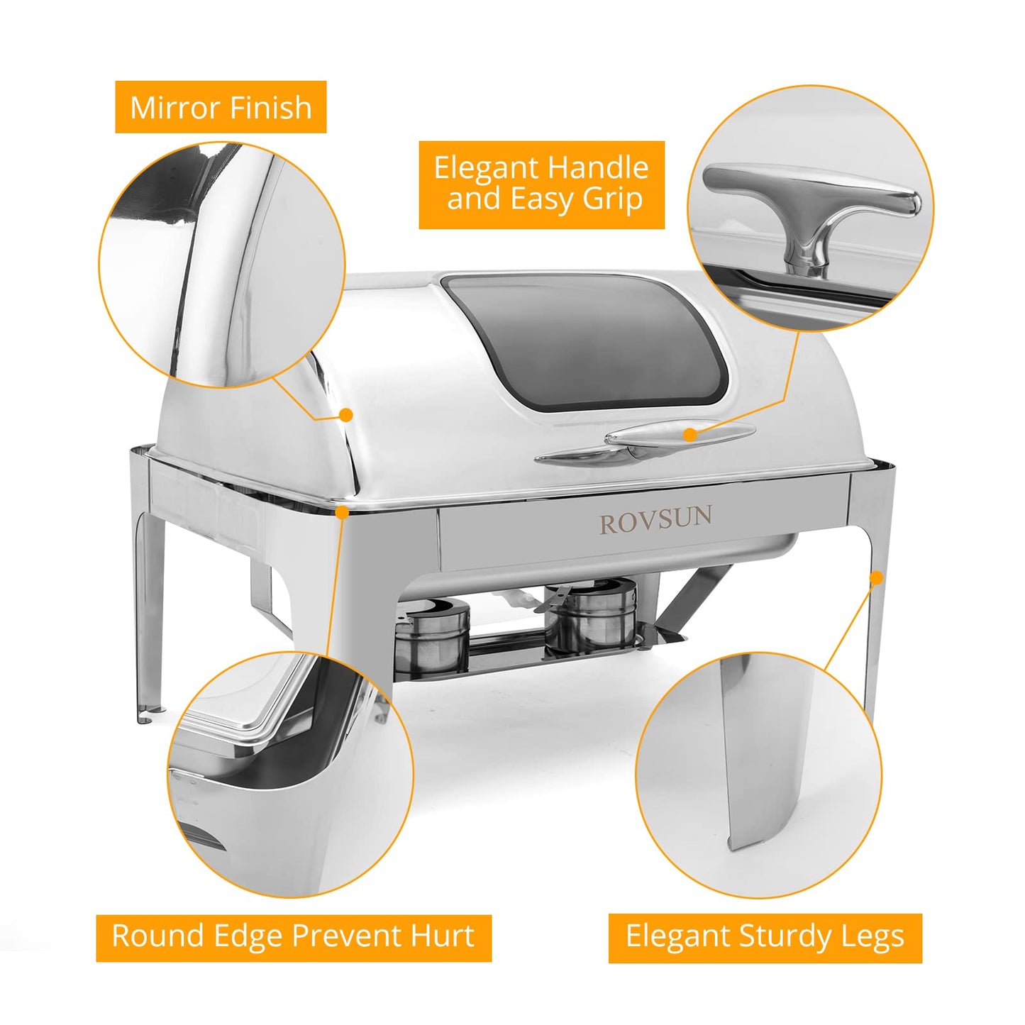 ROVSUN 3 Pack Roll Top Chafing Dish Buffet Set,9 Quart Rectangular NSF Stainless Steel Chafer for Catering,Buffet Servers and Warmers Set with Glass Window for Wedding, Party, Banquet, 2 Half Size