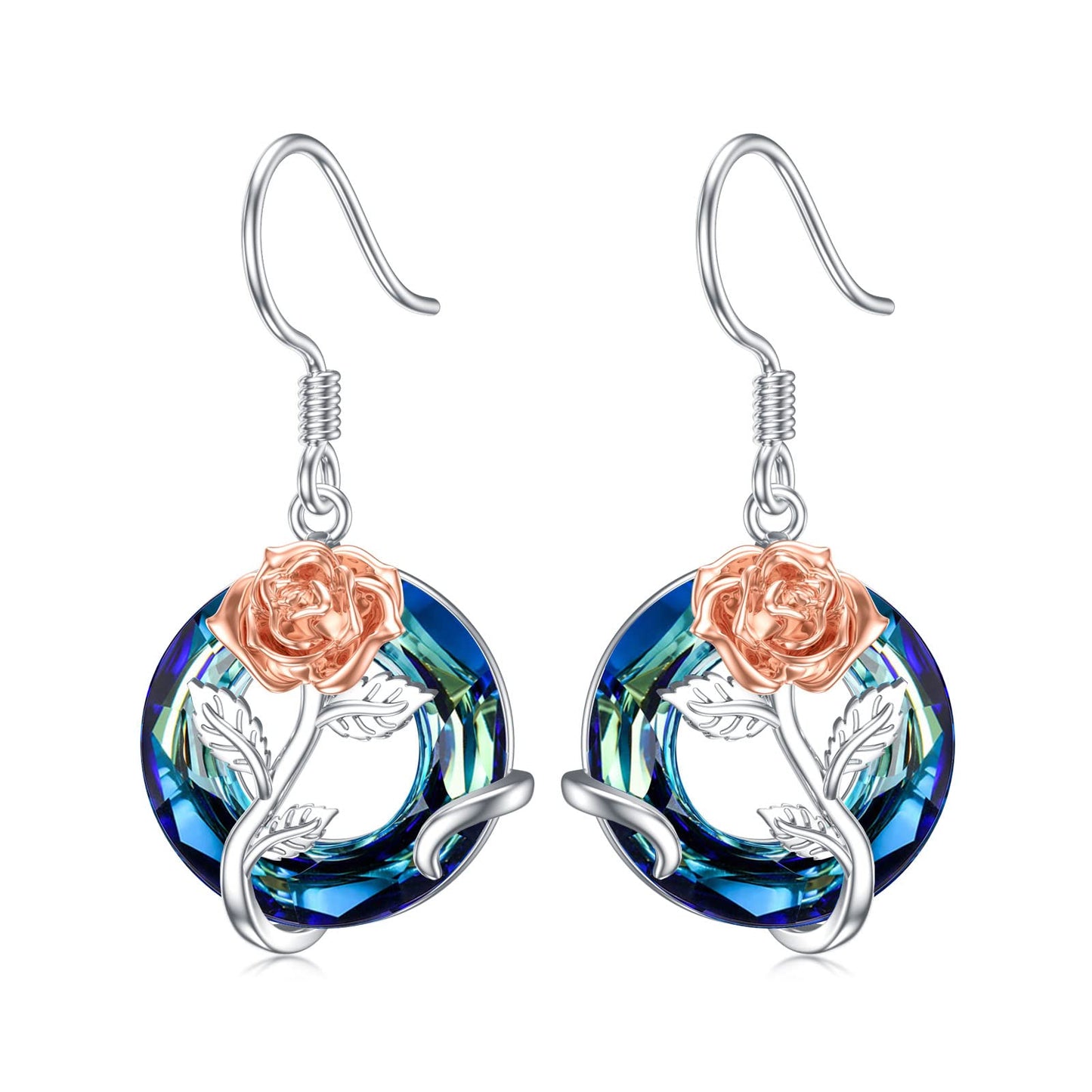 TOUPOP June Birth Flower Earrings Rose Flower Drop Dangle Earrings Blue Crystal Jewelry Birthday Mothers Day Gifts for Women Mom Her