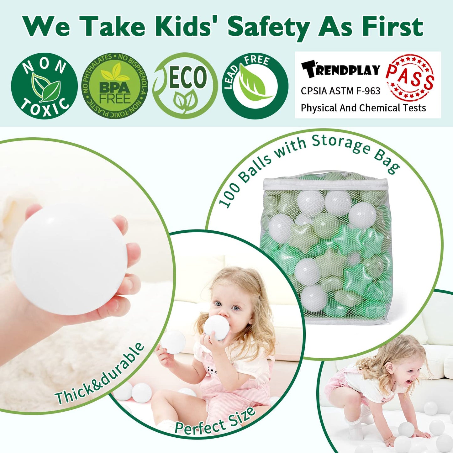 TRENDPLAY Star Ball Pit Balls for Toddlers - 100 Count Star Balls Different Shapes, Non-Toxic Plastic Balls for Boys Girls Festival Party Decoration, Pearl Green+Macaron Green
