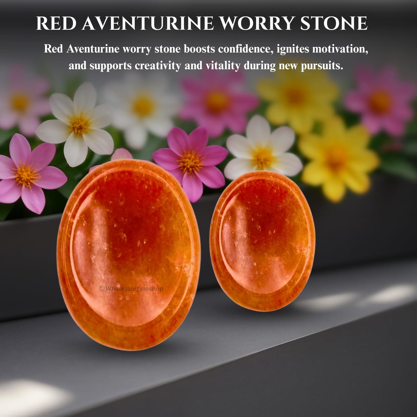 GEMSCITE Red Aventurine Thumb Worry Stones Metaphysical Gemstone Crystal Healing Reiki Men Women Gift FENG Shui Positive Energy Love Wellness Palm Stones Wicca Powerful