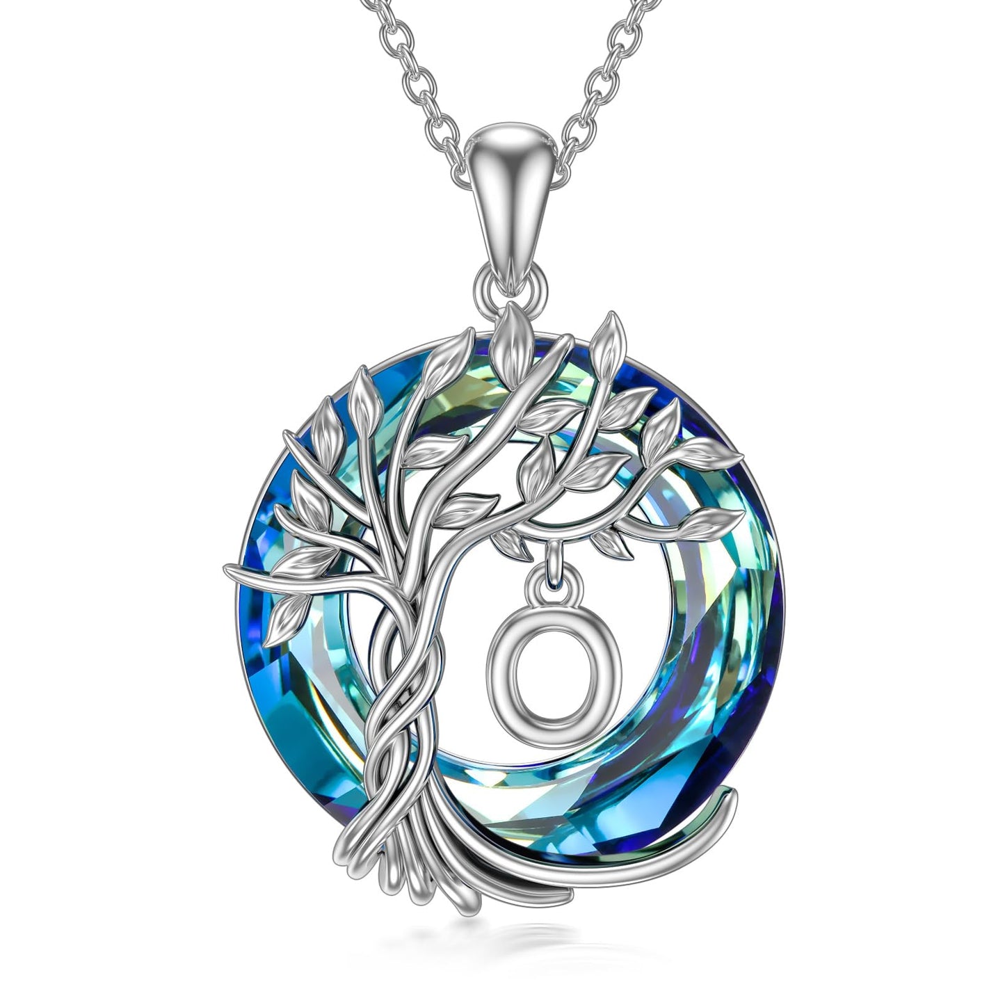 TOUPOP Tree of Life Initial Necklace Gifts for Women Sterling Silver Initial O Letter Jewelry Irish Crystal Pendant Birthday Gifts for Women Her Mom Wife Daughter