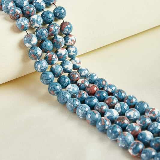 45pcs 8mm Natural Blue Rain Flower Beads Gemstone Beads Round Loose Beads for Jewelry Making
