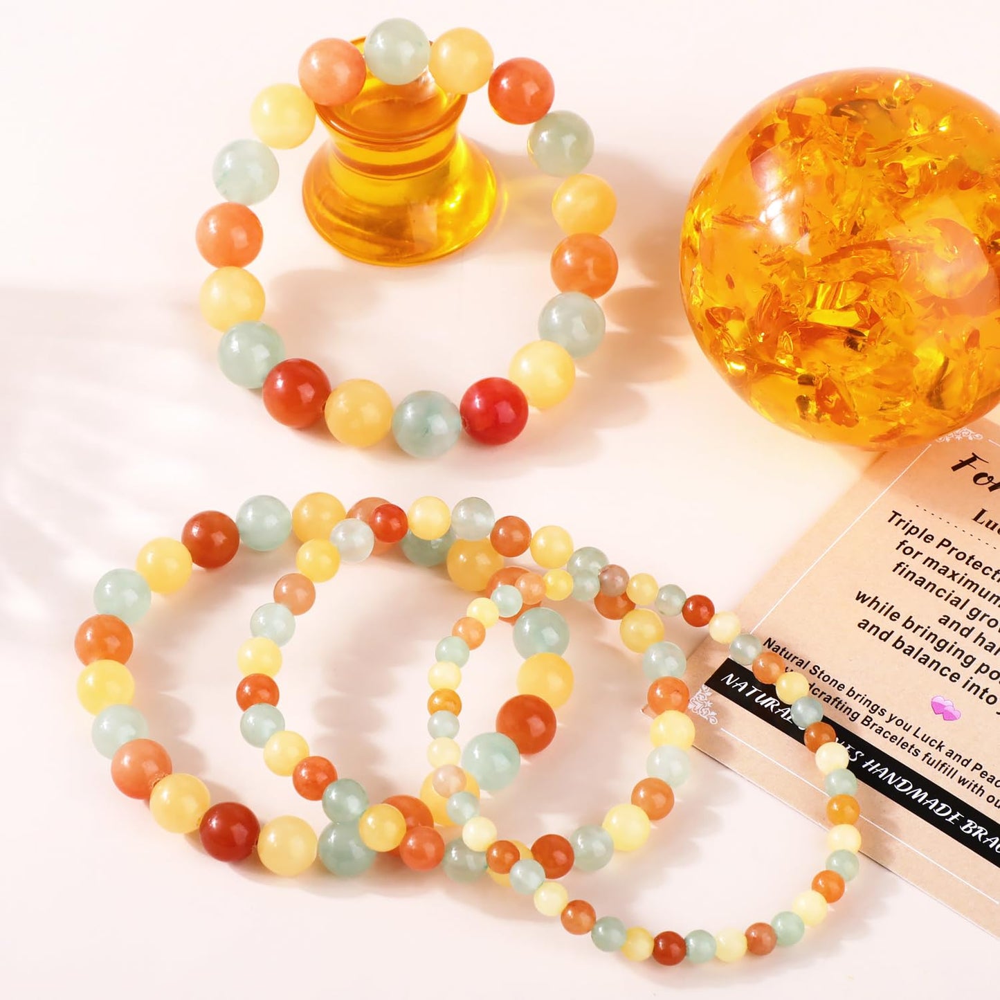 AD Beads 4mm Handmade Fortune Bracelet Elastic Bracelet – Natural Gemstone for Lucky Money Wealth – Meditation, Yoga, Healing and Energy Gift for Men Women