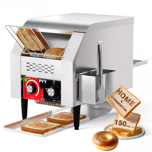 PYY Commercial Conveyor Toaster 150 Slices/Hour, Electric Conveyor Belt Toaster for Toast, Bun, Bagel, Bread, Heavy Duty Stainless Steel Toaster Oven for Restaurant, Bakery, Buffet Use
