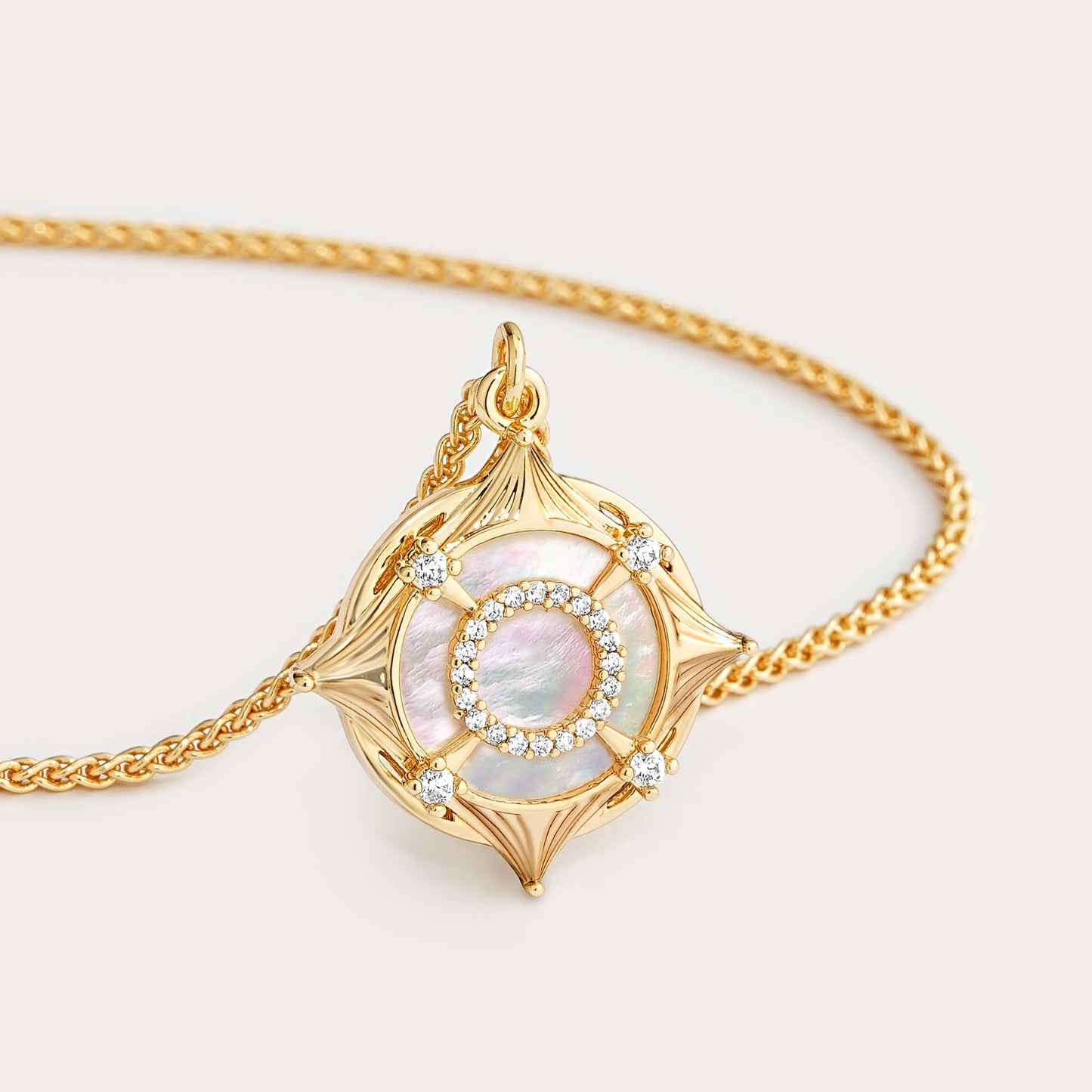Fettero Dainty MOP Necklaces for Women, 14K Gold Plated Compass Pendant Cute Charm Neclace Delicate Pearl Beach Gold Necklace for Women Jewelry Gift
