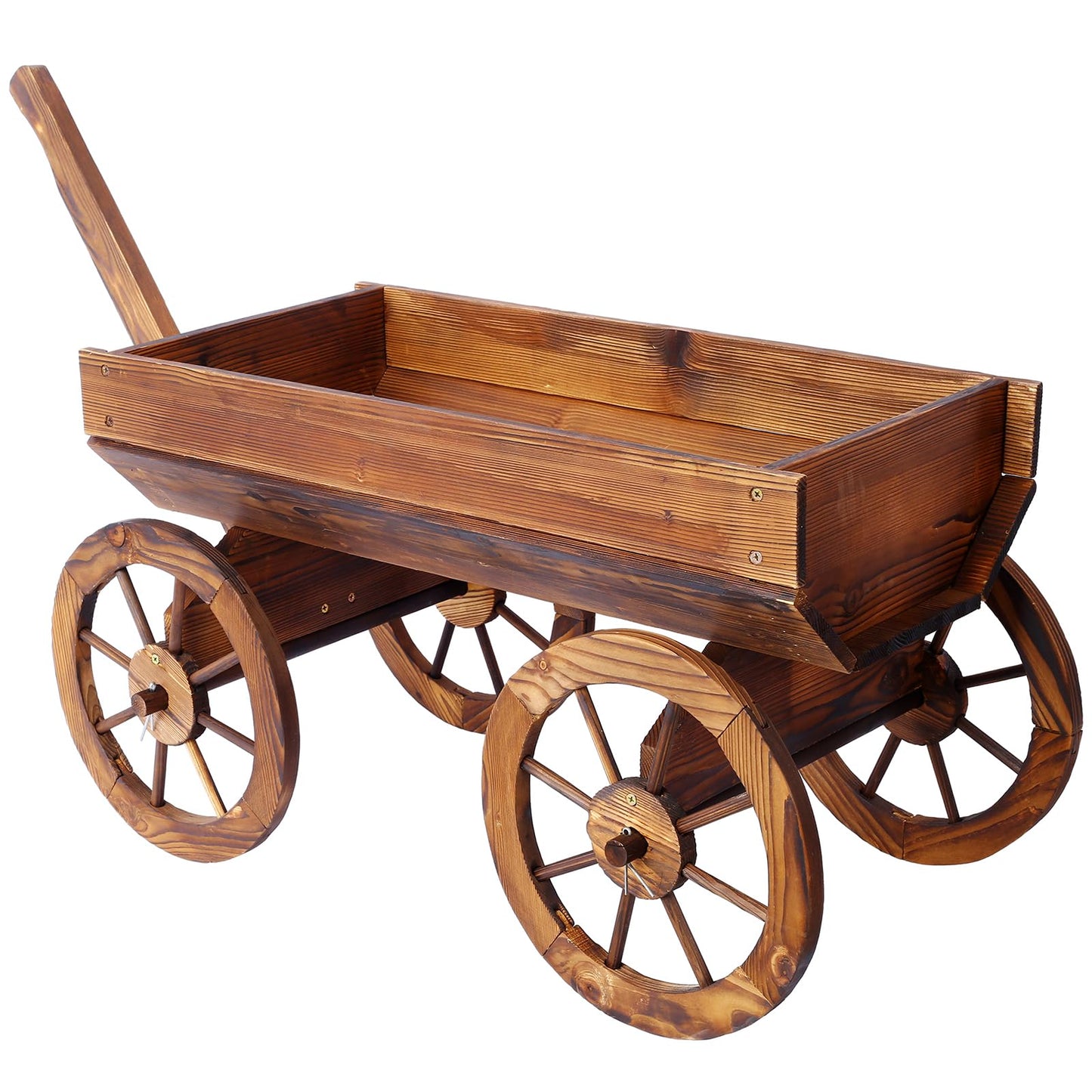 FUCIHOMA Wood Wagon Flower Planter Pot Stand W/Wheels Home Garden Outdoor Decor