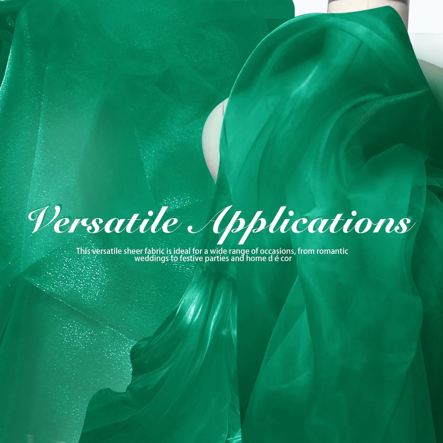 Manyshofu Green Organza Fabric by The Yard - 60 Inch Wide, 10 Yard Soft Sheer Fabric Silky Organza Tulle Fabrics Chiffon Fabrics for DIY Wedding Dress Bridal Decorations Fashion Craft