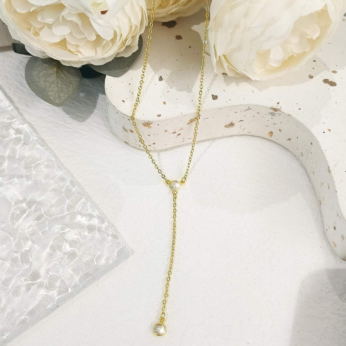Zeffy Long Gold Necklace for Women- Dainty 14K Gold Plated Teardrop Drop Lariat Necklace Trendy Simple CZ Y-Shaped Body Chain Stack Wedding Prom Dangle Statement Necklace Jewelry Gifts