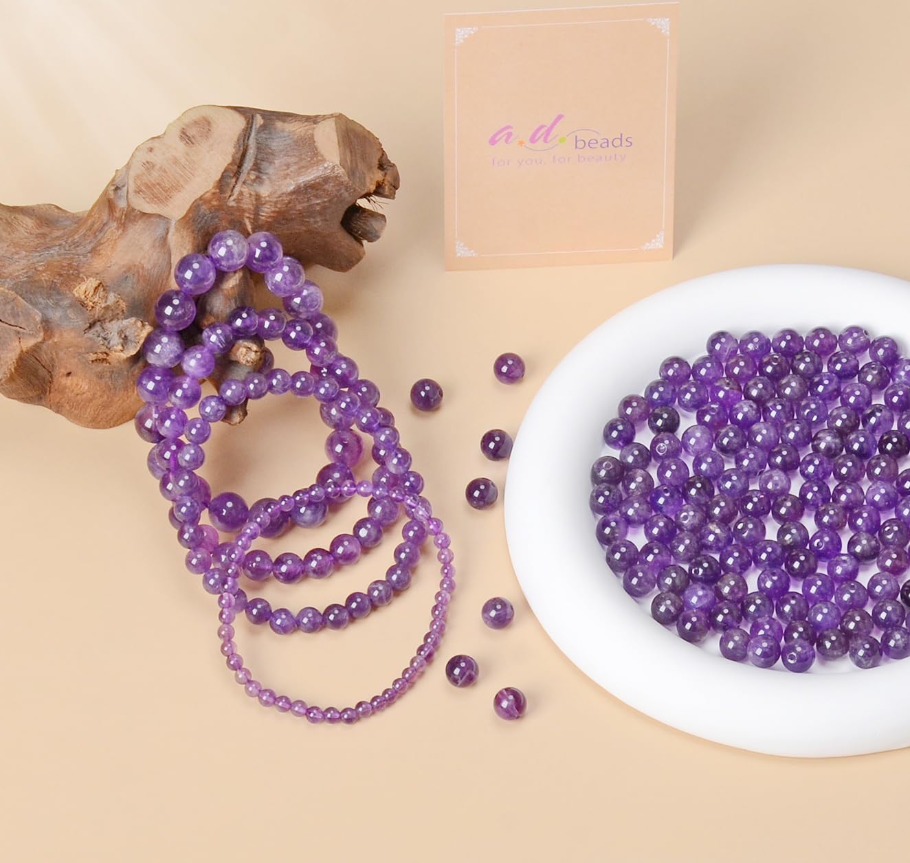 AD Beads Handmade Gemstone Stretch Elastic Bracelet Crystal Healing Reiki Nature's Beauty and Spiritual Essence Unisex (10mm, Purple Amethyst)