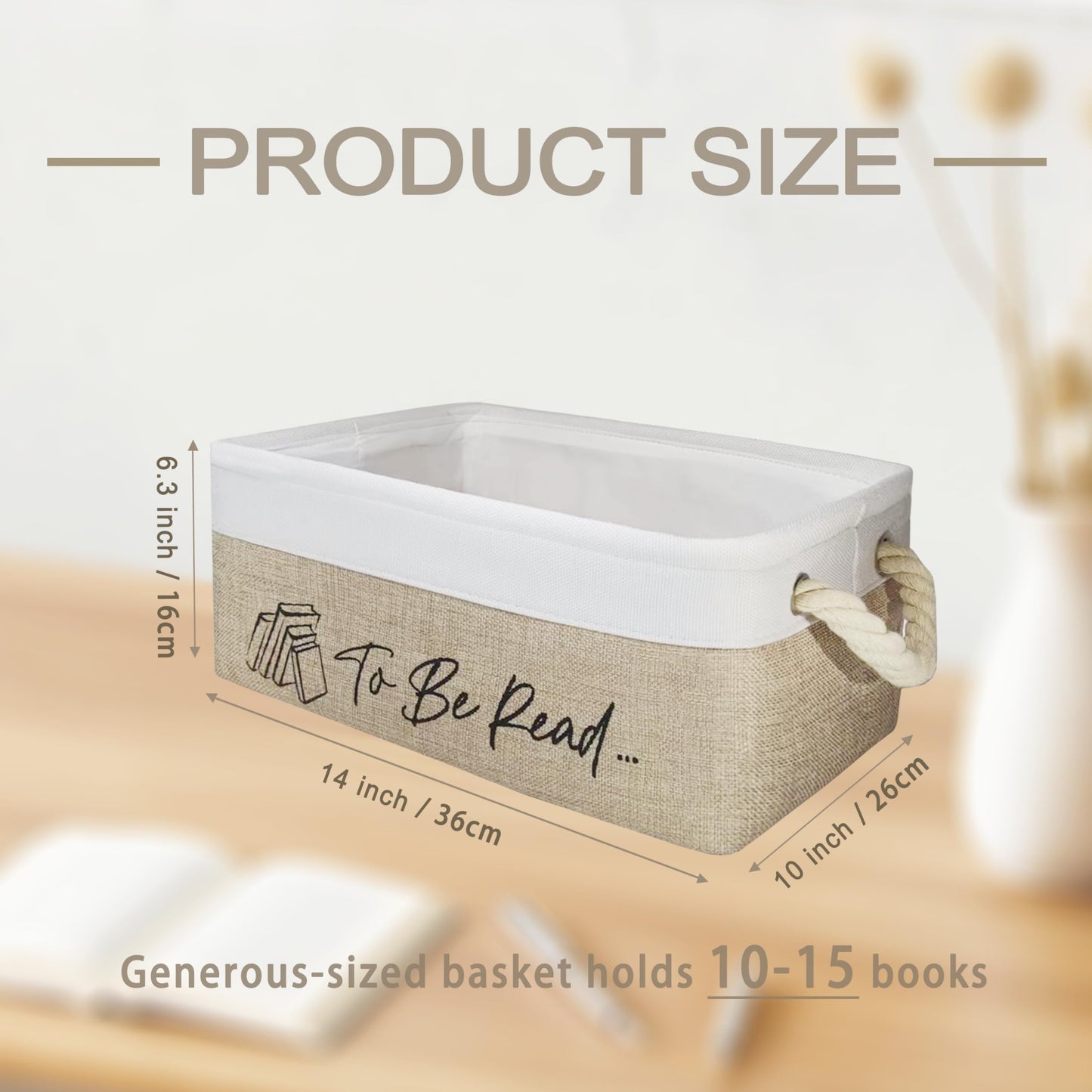 PerYoLyf Book Lovers Gifts TBR Book Storage Basket with Back Side Pocket to Be Read List Storage Bin Reading Accessories for Club Members & Librarians Bookish Gifts (White and Brown)