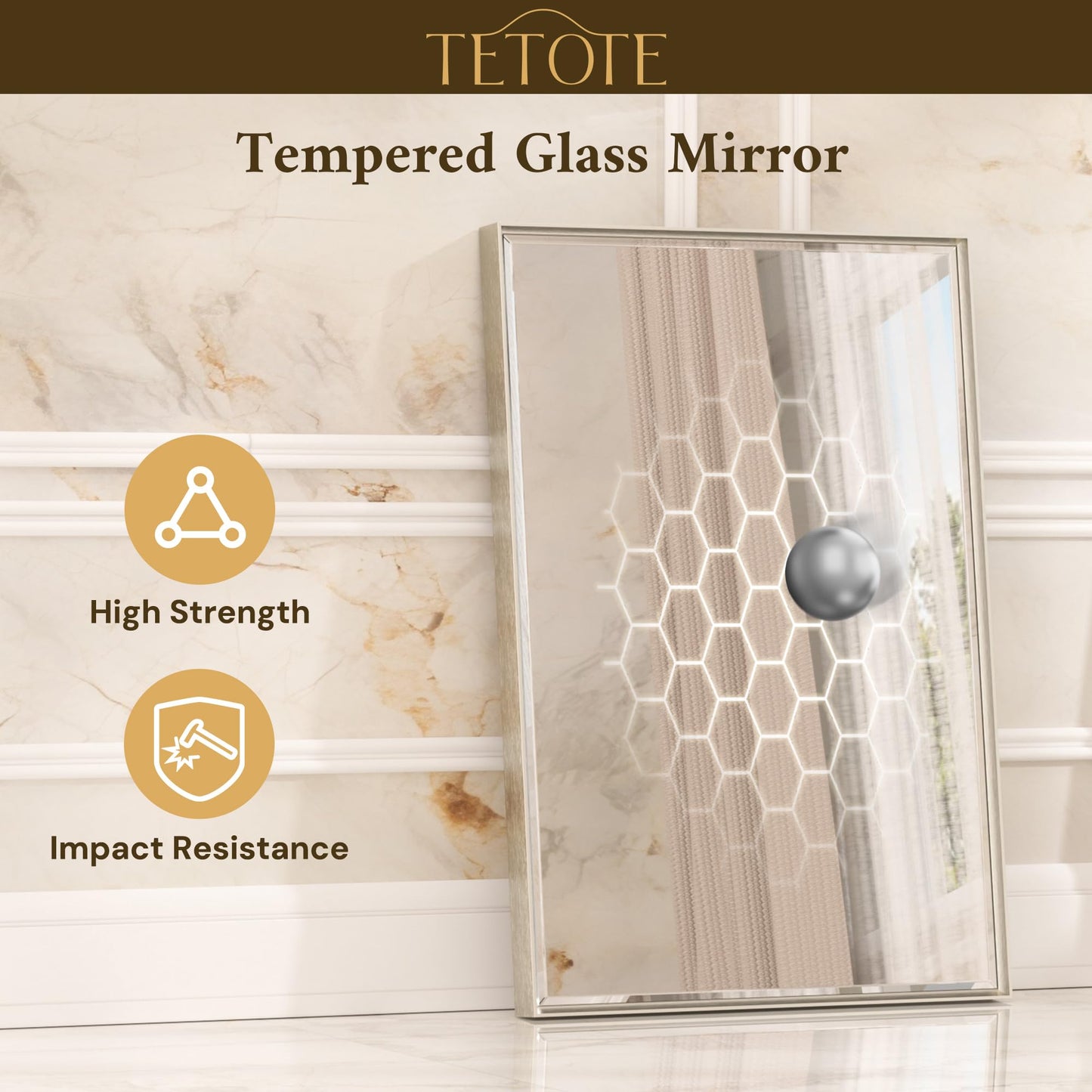 TETOTE 60 x 36 Inch Brushed Nickel Bathroom Mirror Beveled Frame Vanity Mirror, Tempered Glass, Shatterproof, for Modern Bedroom, Entryway, Living Room