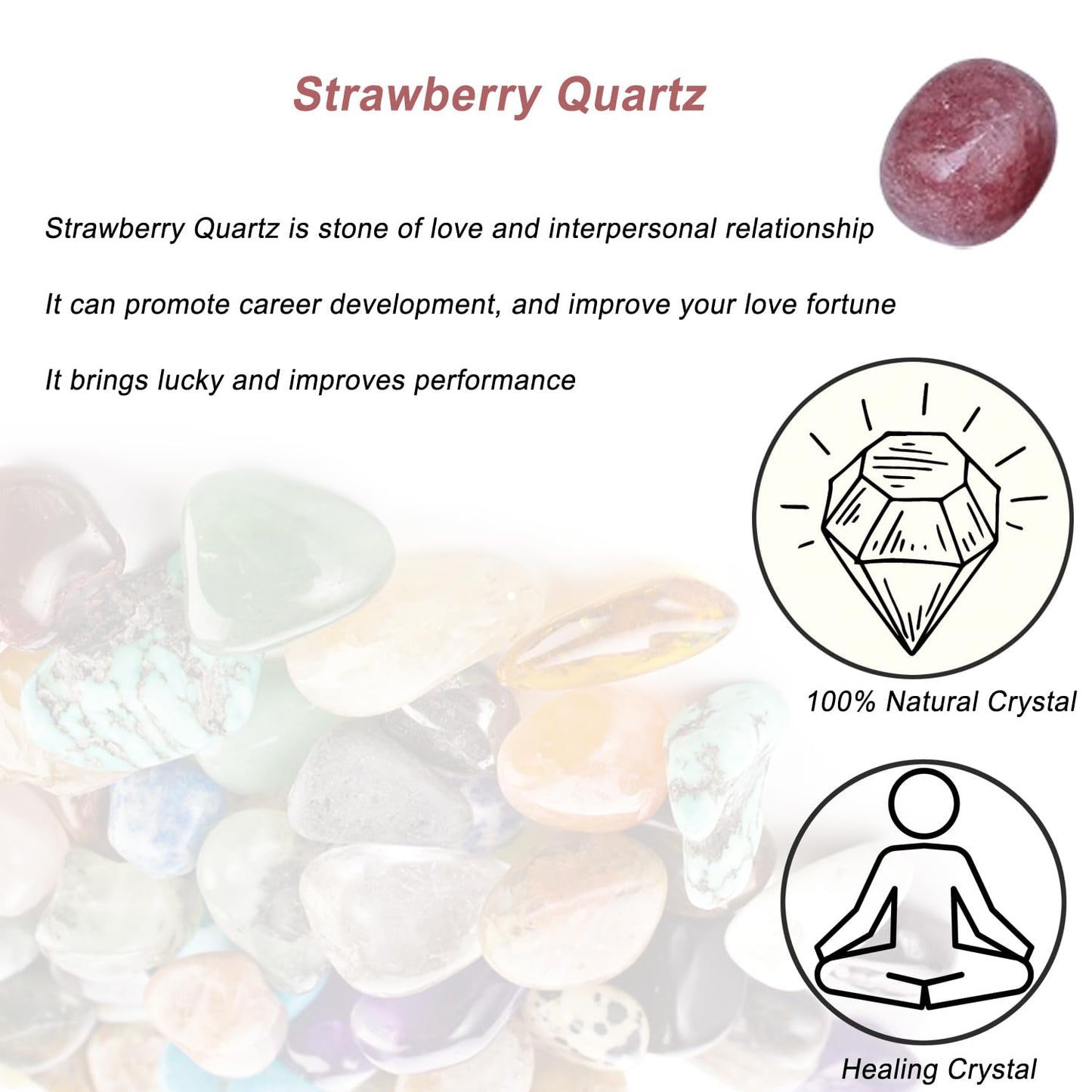 Erliway Strawberry Quartz Healing Crystal Stones, 1.25-2.0" Large Reiki Healing Gemstones Natural Tumbled Polished Stones for Energy Witchcraft Therapy Meditation