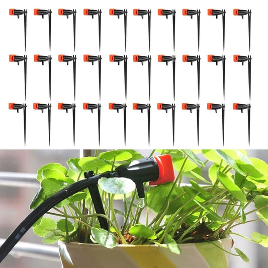 60PCS Garden Irrigation Dripper,Drip Emitters for 1/4" Drip Irrigation Tubing with Support Stakes, Adjustable Water Flow Drippers Watering Dripper Sprinkler for Watering System for (4-7mm) Hose (60)