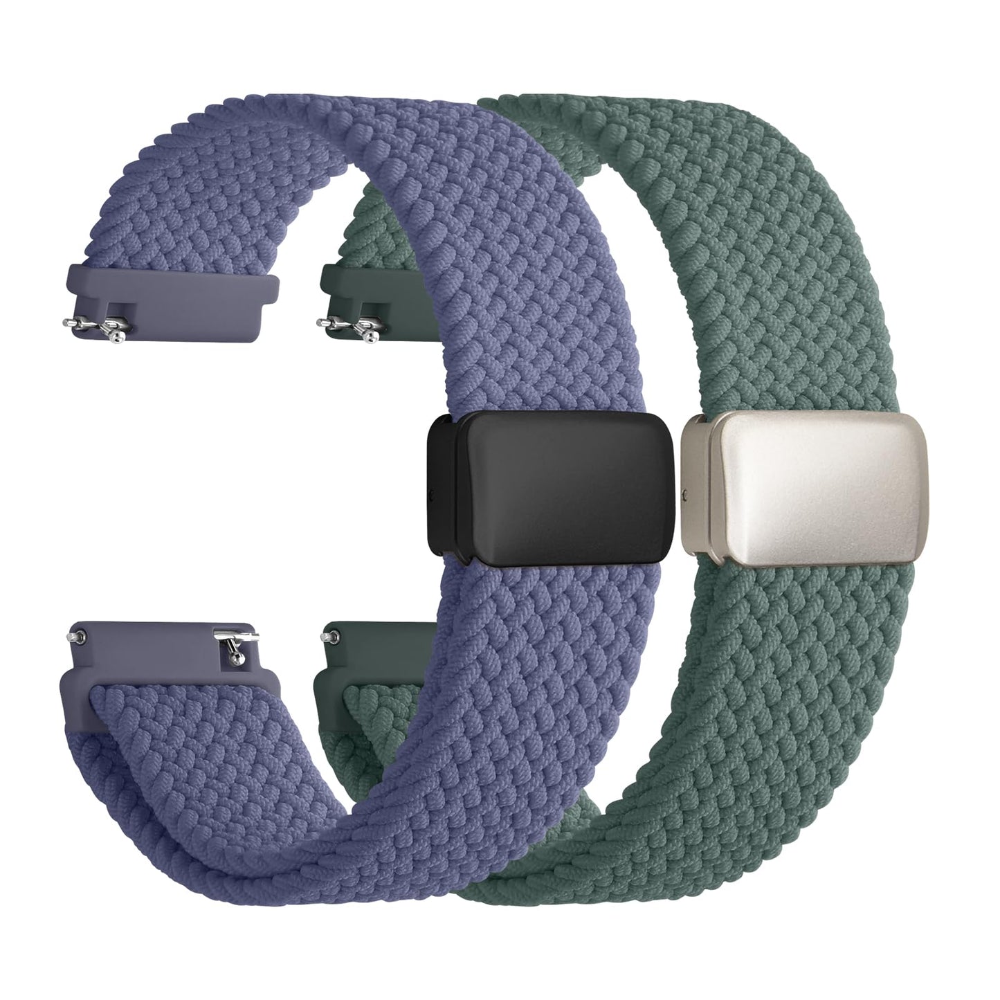 Fullmosa Magnetic Braided Watch Bands - 18mm 20mm 22mm Quick Release Watch Strap, Stretchy Nylon Solo Loop Compatible with Garmin Samsung Galaxy Amazfit for Men Women(20mm, Green+Blue Grey)