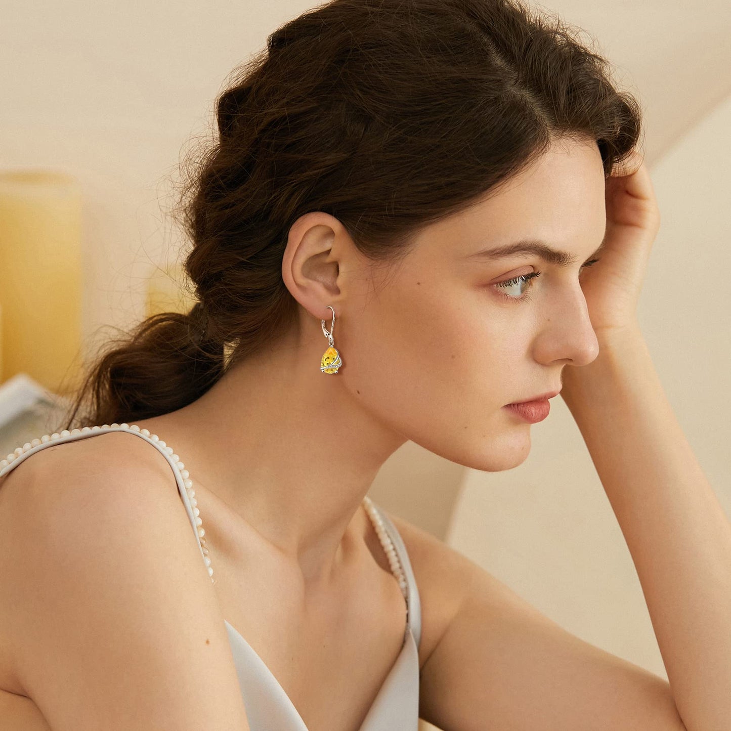 Rocayi Teardrop Citrine Earrings 925 Sterling Silver Dangle Drop Earrings November Birthstone Jewelry for Women