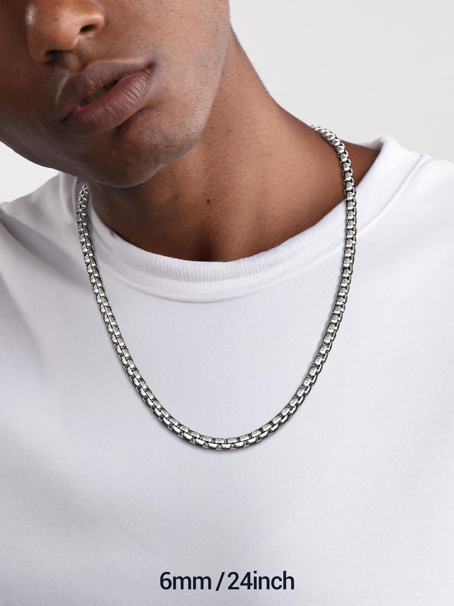 PROSTEEL Squre Rolo Link Chains, Stainless Steel Chain Necklace Waterproof & Strong Lobster Clasp 6mm Link Chains for Men and Women Jewelry with Gift Box 30in