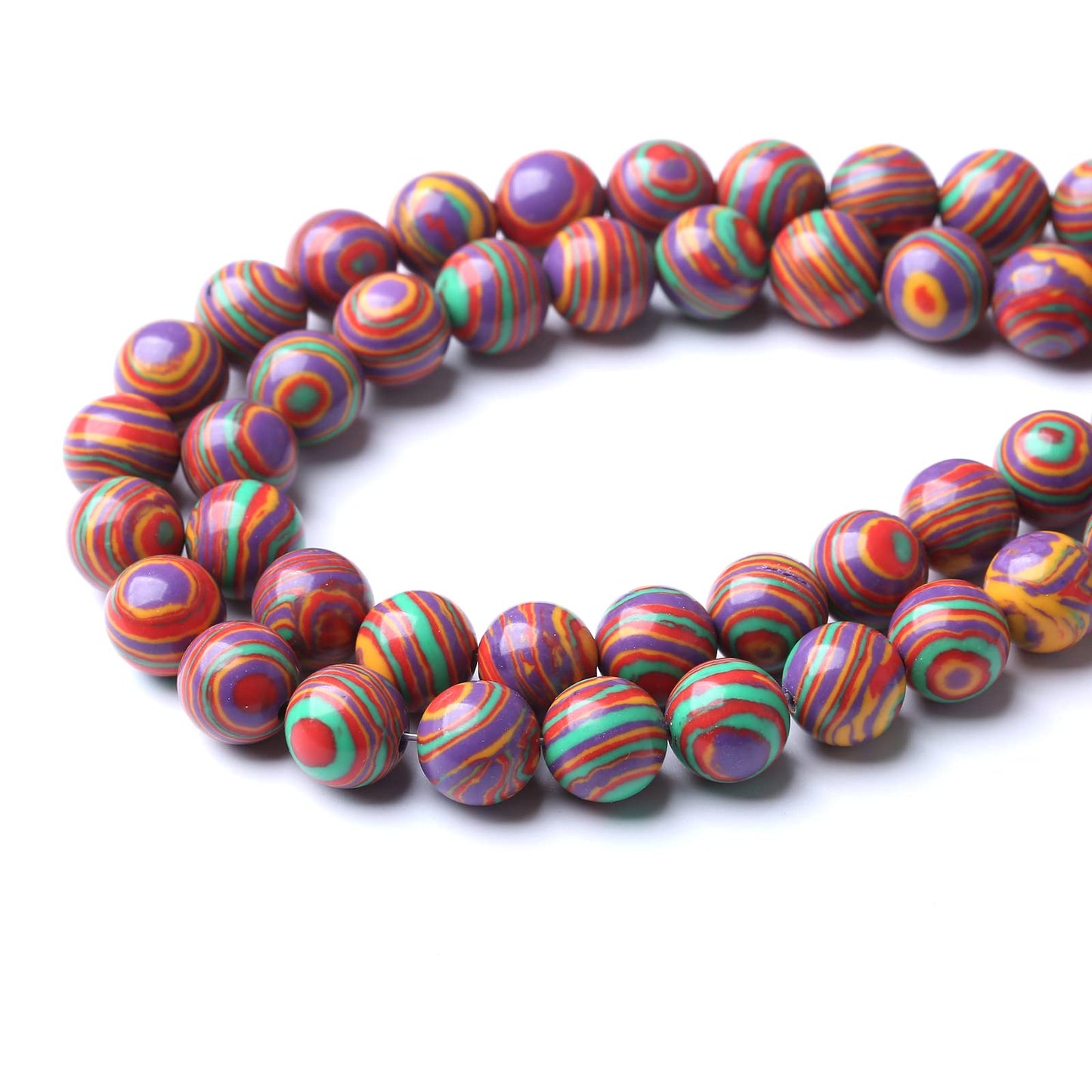 36pcs 10mm Natural Stone Beads Rainbow Malachite Round Loose Beads for Jewelry Making DIY Bracelet Crystal Energy Healing Power Stone (10mm, Colorful Malachite)