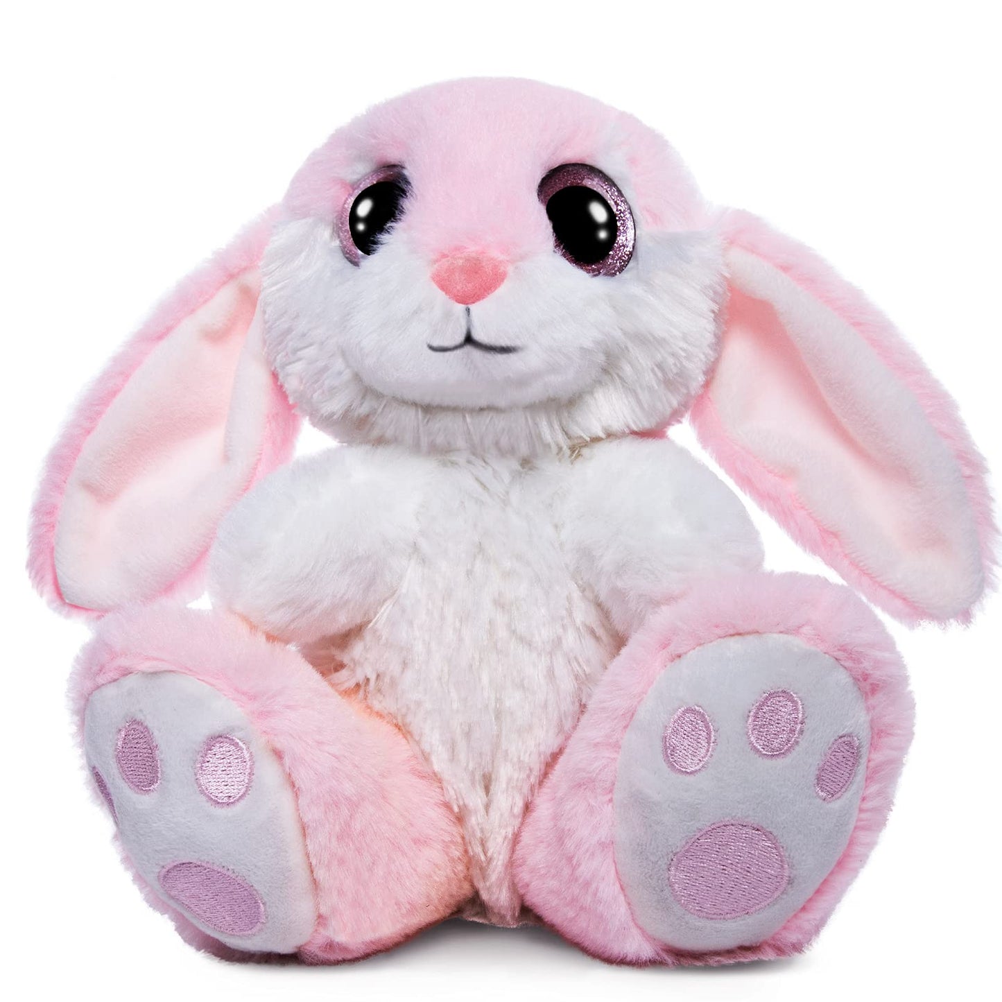 HO-EF 8.5" Bunny Stuffed Animal, 2 Sitting Bunny with Flappy Ears Plush Bunny Cute Stuffed Rabbit Plush Toy, Companion Easter Gift for Boys Girls Babies Kids (Pink+Grey)