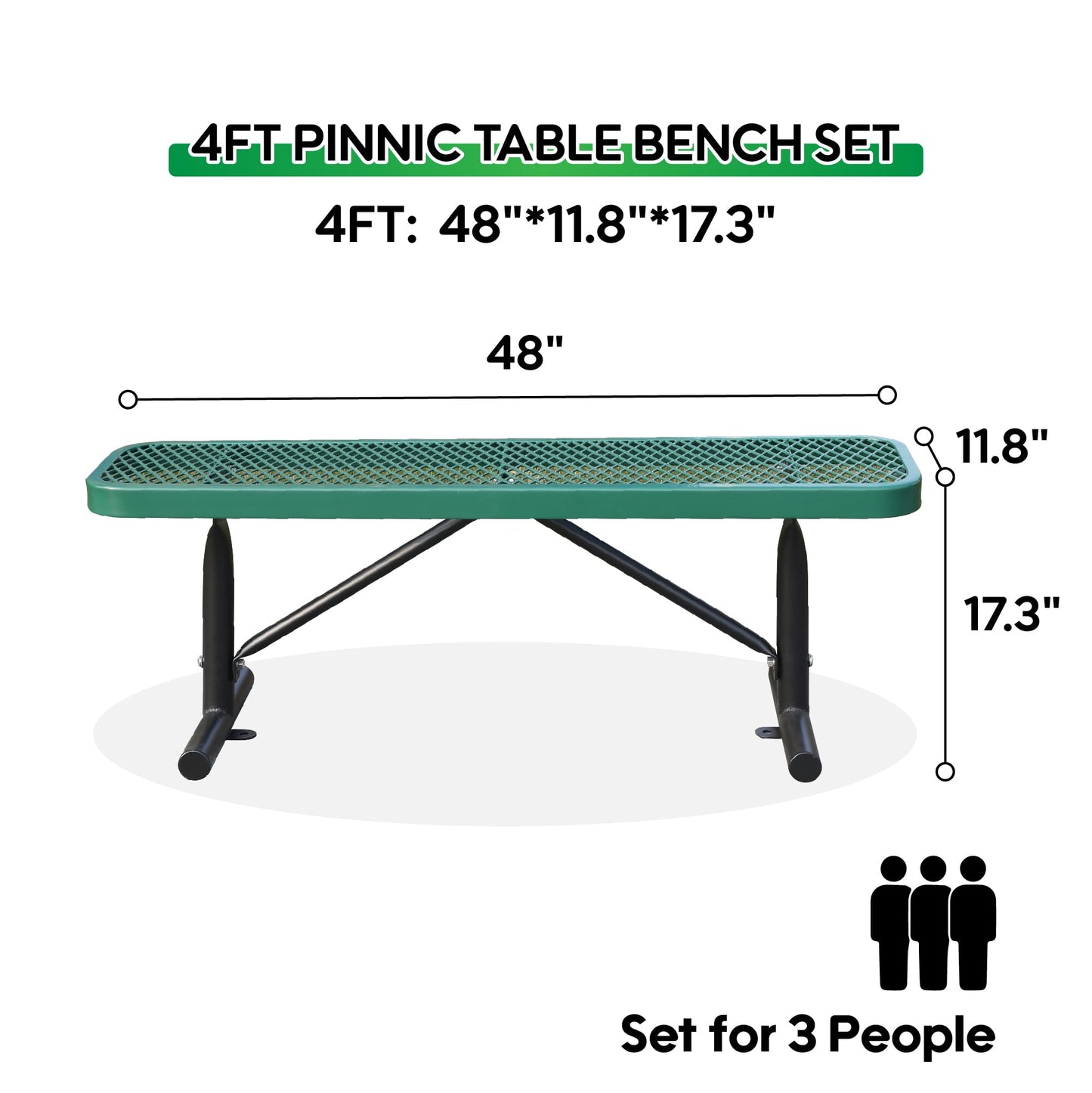 Sunnibety 4 Feet Heavy Duty Metal Park Bench for Outside, Outdoor Bench with Portable Frame, Commercial Benches for Shopping Mall, Store, Park, Patio, Deck, Green