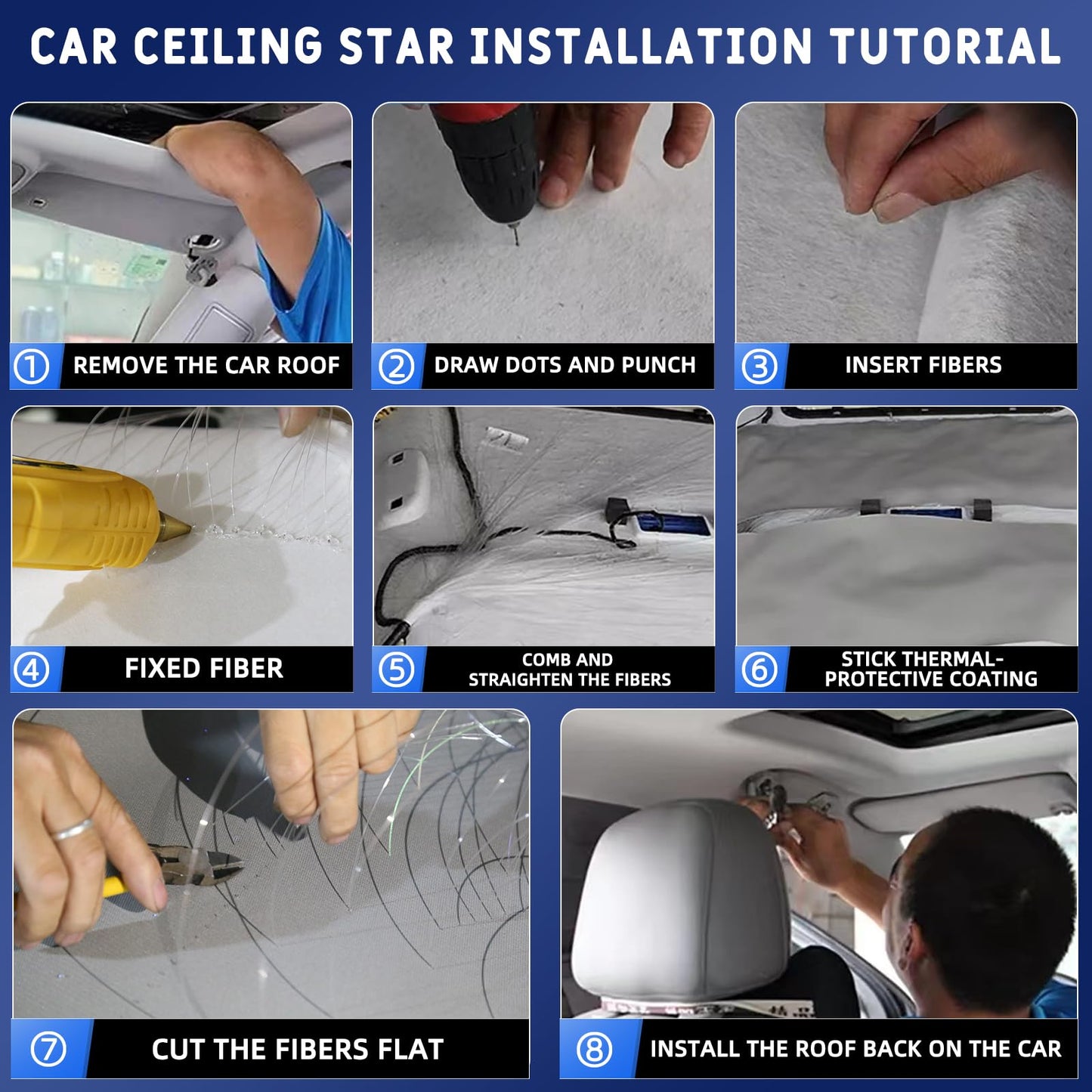4 Colors 32W Twinkle Car Starlight Headliner Kit 800pcs*0.03in*13.1ft with APP&RF Remote, RGBW Fiber Optic Ceiling Star Lights, 4 Port Engine Sound Activated Star Roof Lights for Car Home Theater