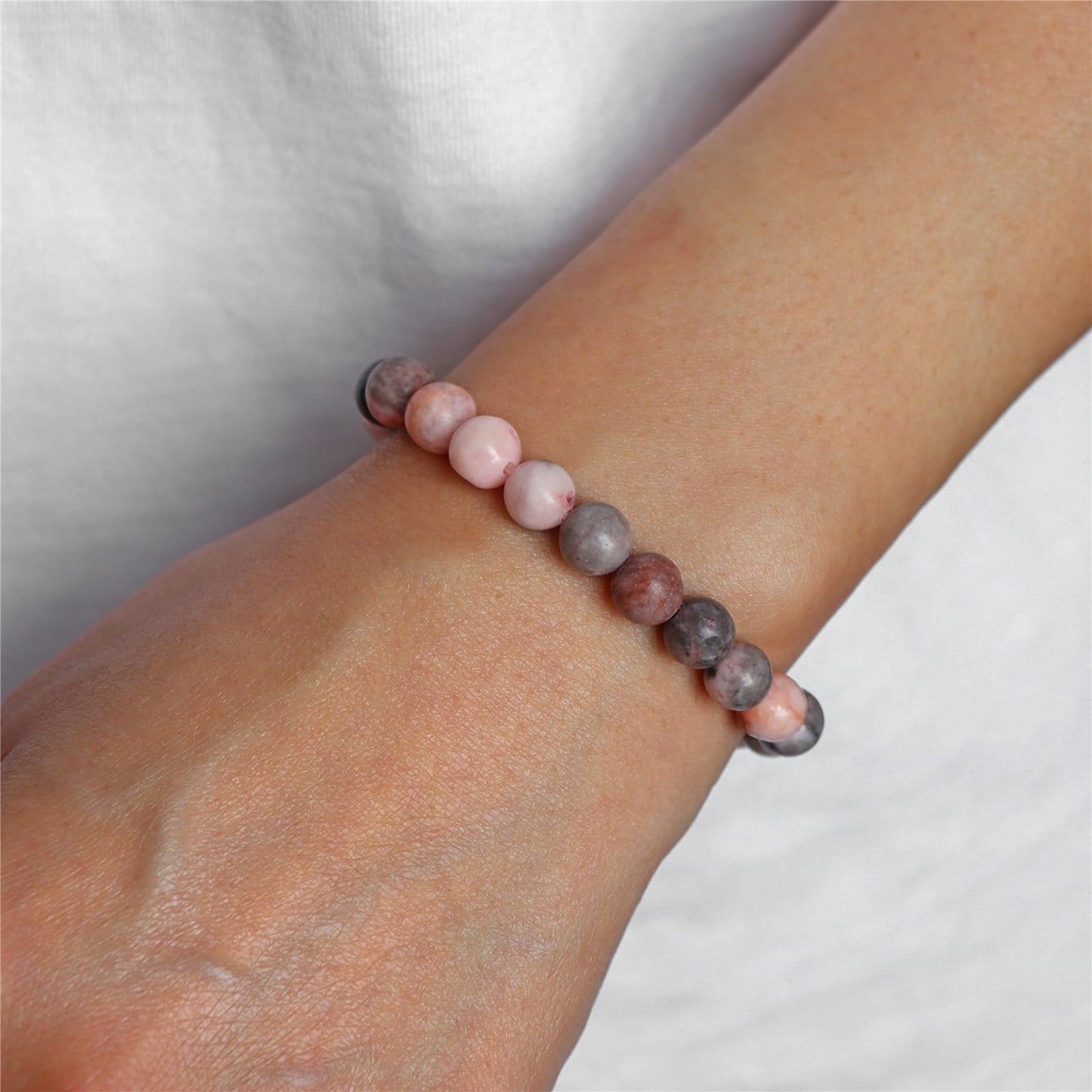 Risyfjew 3 PCS Healing Crystal Bracelets Women 8mm Natural Stone Beaded Stretch Bracelet Pink Zebra Jasper Jewelry Gifts