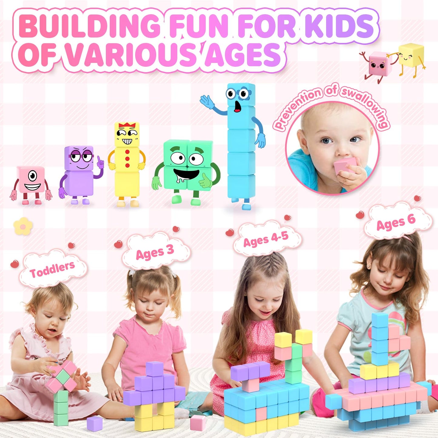 45pcs Magnetic Blocks for Kids Ages 3-5,Magnetic Building Blocks for Toddlers Girl Toys,Creative Sensory Toys 1-3 Magnet Cubes Toys Gifts for 3 4 5 6 7 8 Year Old Boys & Girls Valentines Day Toy