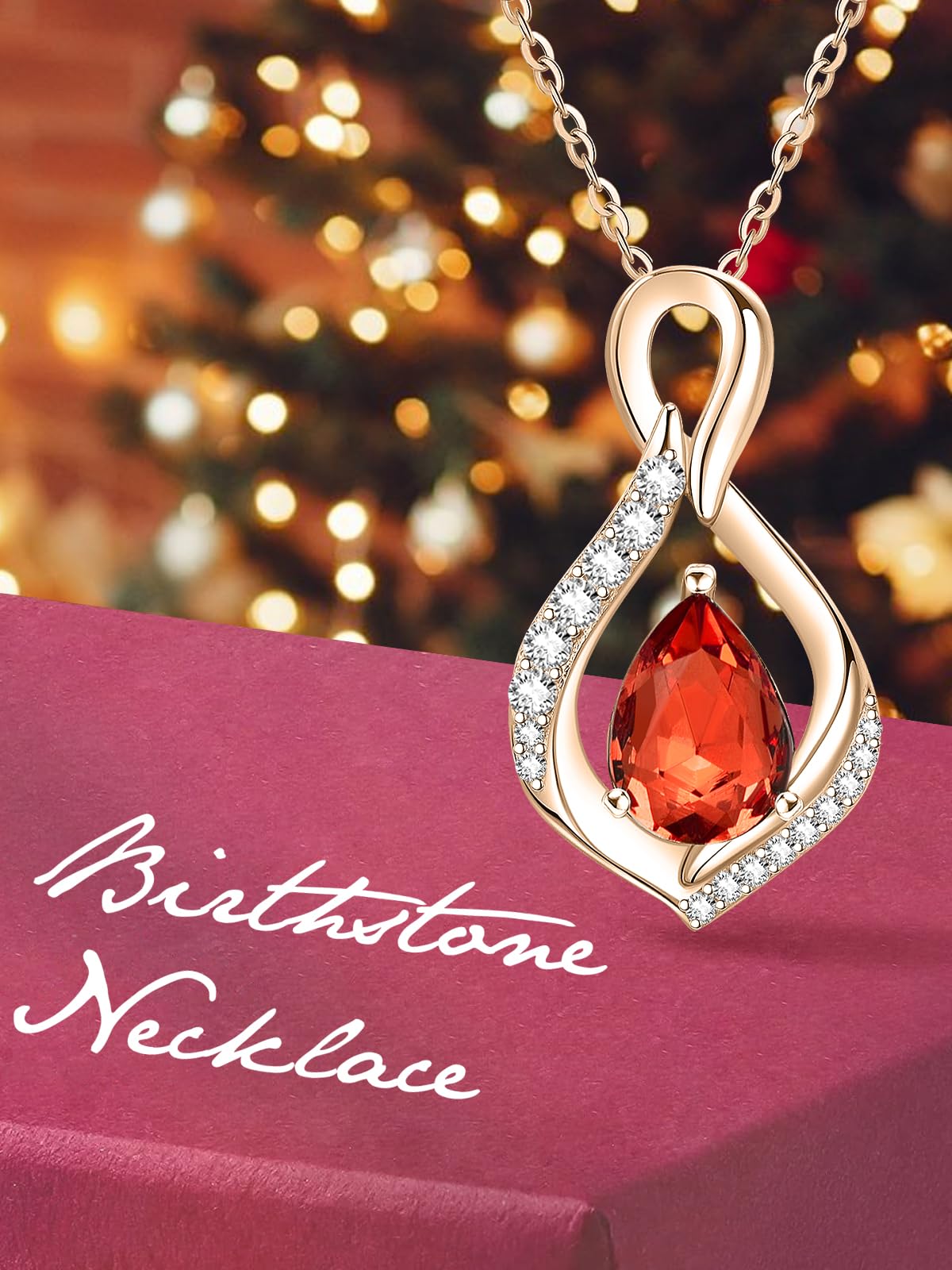 JIYVY32 Created Ruby Infinity Necklace for Women July Birthstone Necklaces Rose Gold Plating Anniversary Birthday Gifts for Wife Her Mom Girlfriend Birthstone Jewelry Gifts for Women