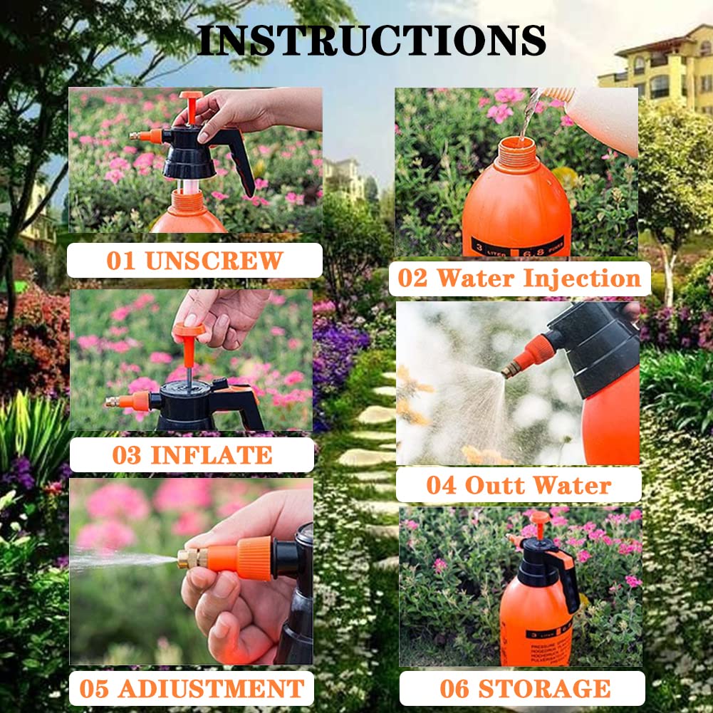 ANPTGHT 1 Pcs Garden Pump Sprayer, 0.5Gallon/68oz Hand-held Lawn Pressure Orange Spray Bottle with Adjustable Nozzle (FKM Gasket Update)