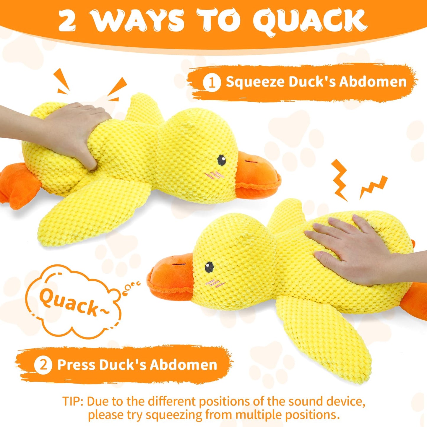 VOXGET Dog Calming Duck Toy, 2026 New Interactive Plush Duck Toy with Quack Sound and Crazy Crinkle for Dogs Keep Busy, Soft Stuffed Calming Pillow for Puppy Reduce Boredom -Yellow, 17.7"x14.9"(L)