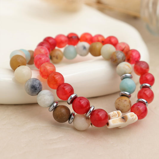Frigotine Cross Amazonite Beaded Stretch Protection Bracelet for Woman, Handmade Healing Natural Stone Chakra Beads Elastic Bracelets Catholic Religious Accessories Fashion Jewelry Gift