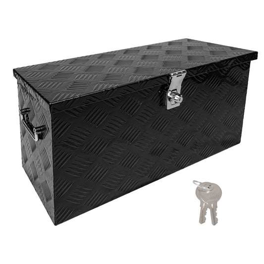 Edicapo 24 Inch Tool Box Flatbox Truck Bed Toolbox,RV Storage Organizer,Truck Tools Chest Box With Side Handle & Lock Key Compatible with Trailer Pickup,Black Aluminum 5 BarTread ToolBox(24"x10"x11")