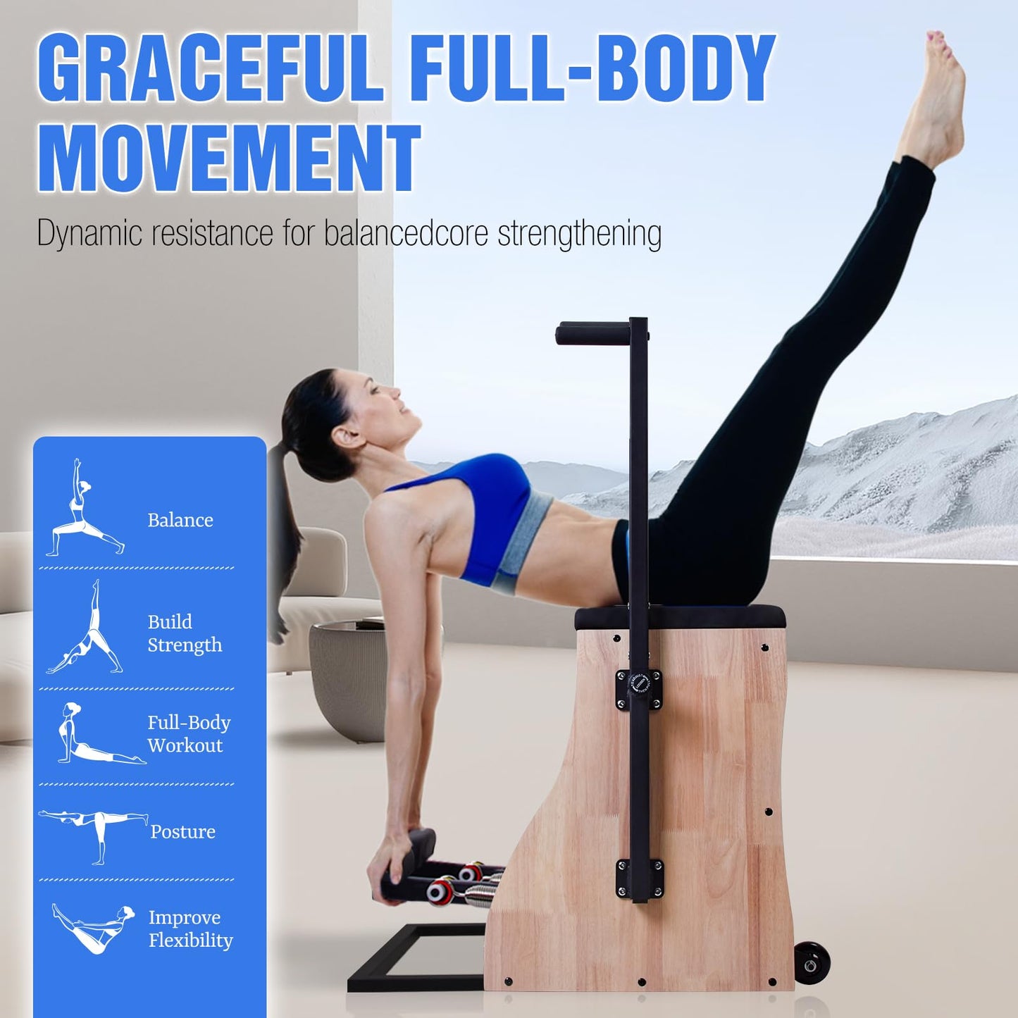 Pilates Chair for Yoga Fitness Pilates Reformer Machine with Split Pedal,Handles & Springs of Different Resistances Pilates Combo Equipment Non-Slip Socks for Home Use Gym Workout & Rehabilitation